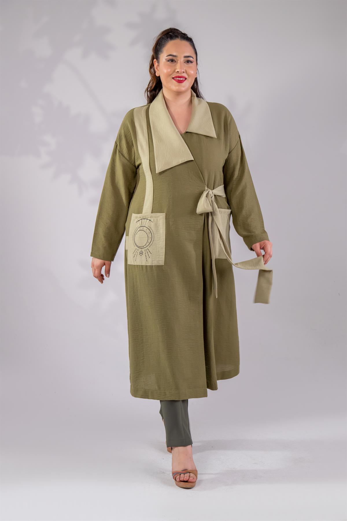 Büyük Beden 2251 Yan Bağlamalı Geniş Yaka Kap  Yeşil