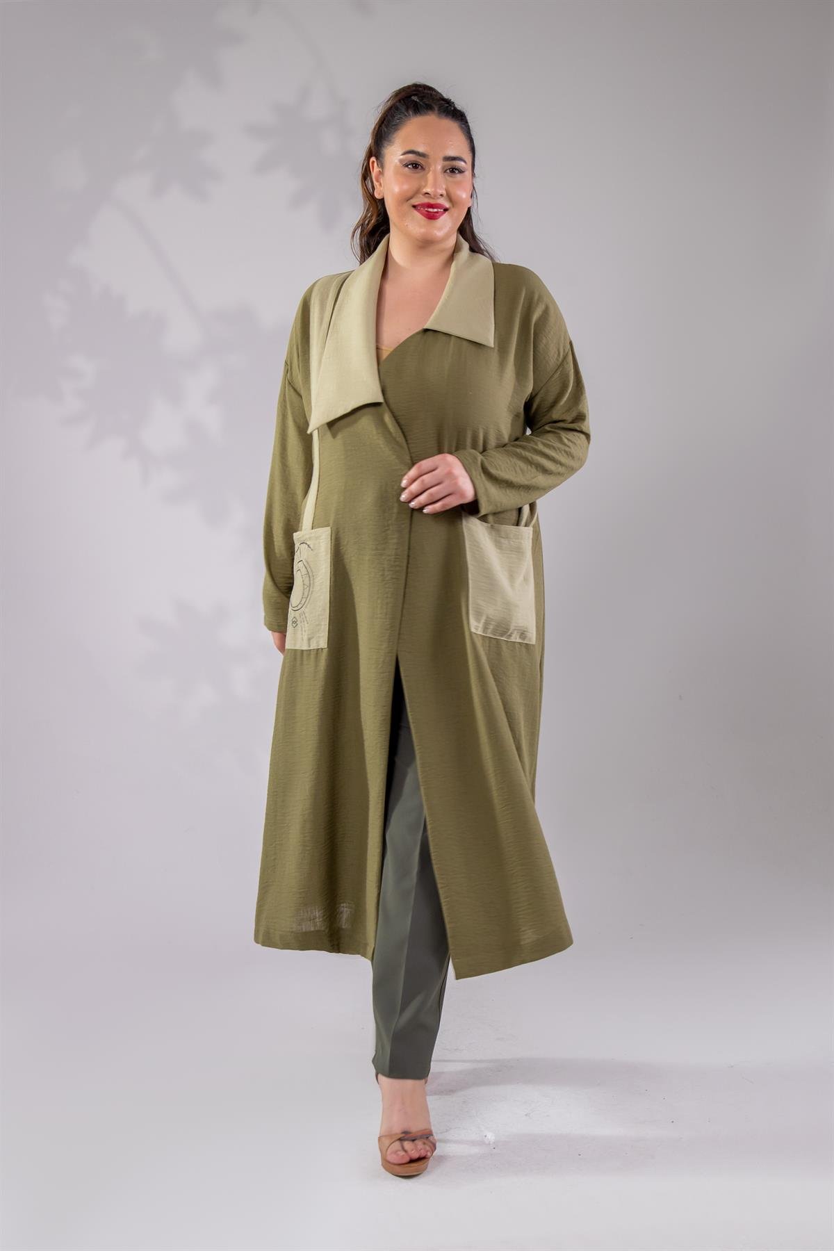 Büyük Beden 2251 Yan Bağlamalı Geniş Yaka Kap  Yeşil