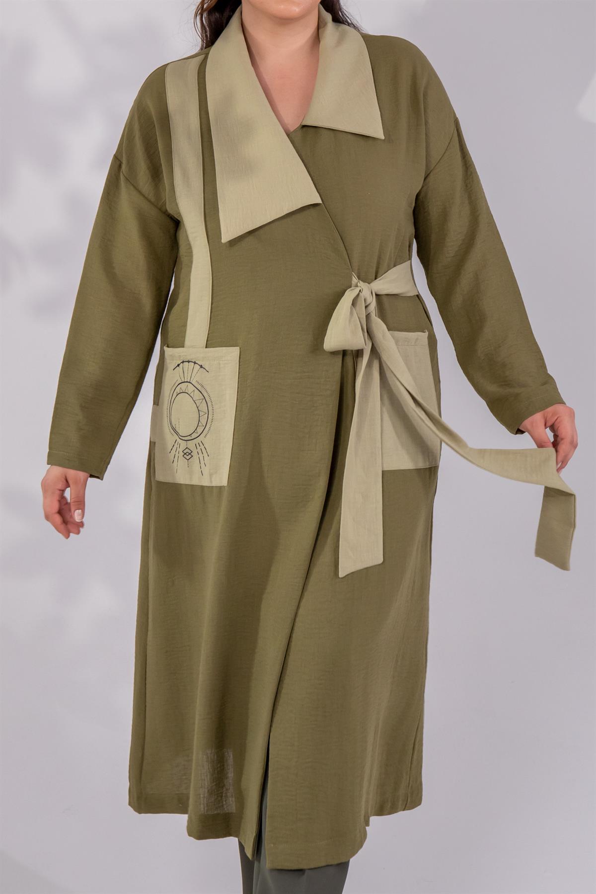 Büyük Beden 2251 Yan Bağlamalı Geniş Yaka Kap  Yeşil