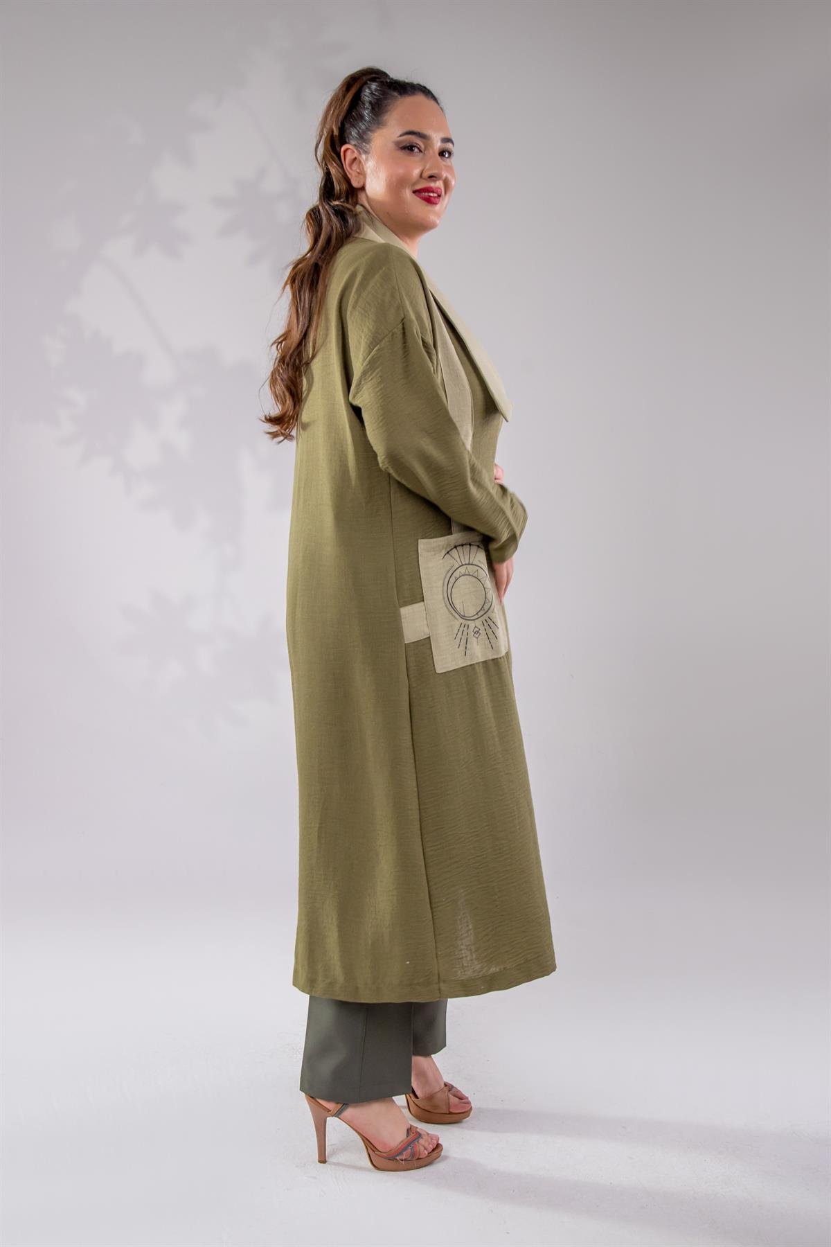 Büyük Beden 2251 Yan Bağlamalı Geniş Yaka Kap  Yeşil