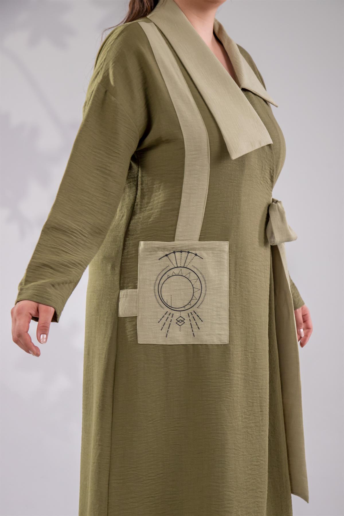 Büyük Beden 2251 Yan Bağlamalı Geniş Yaka Kap  Yeşil