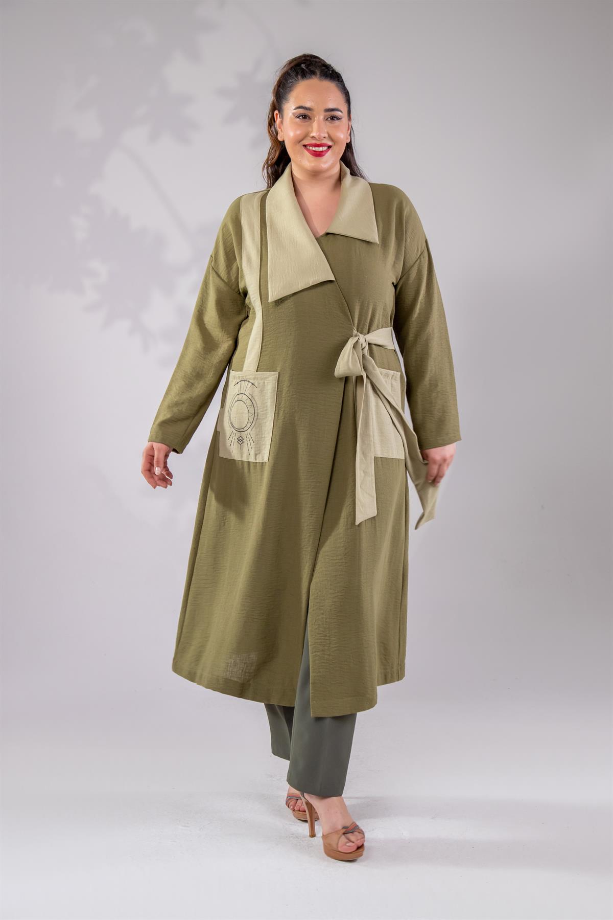 Büyük Beden 2251 Yan Bağlamalı Geniş Yaka Kap  Yeşil