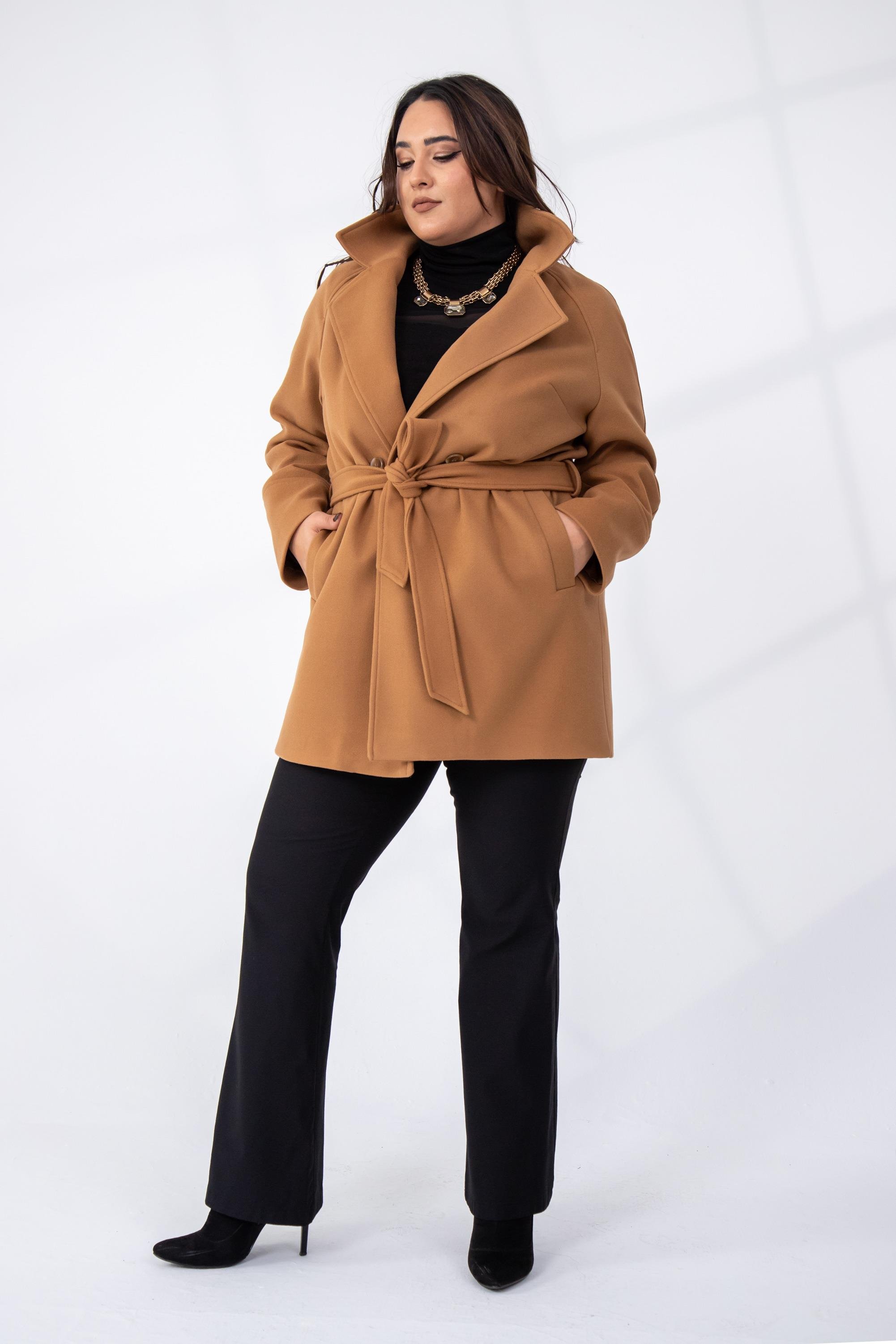 Büyük Beden 2327111 Reglan Kol Kaban  Camel