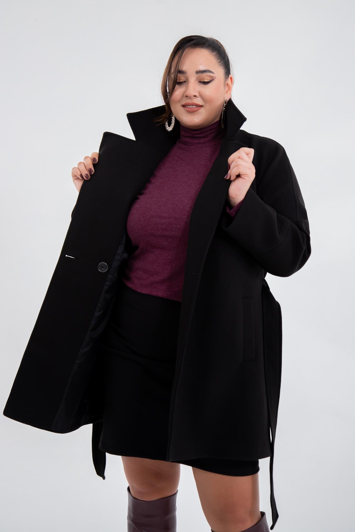 Büyük Beden 2327111 Reglan Kol Kaban  Siyah