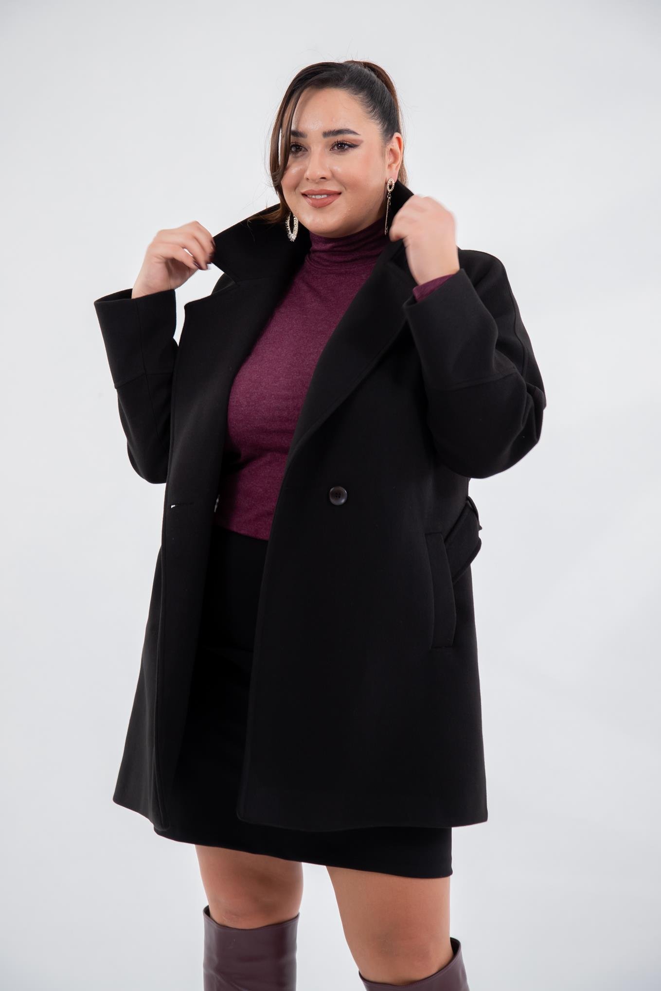 Büyük Beden 2327111 Reglan Kol Kaban  Siyah