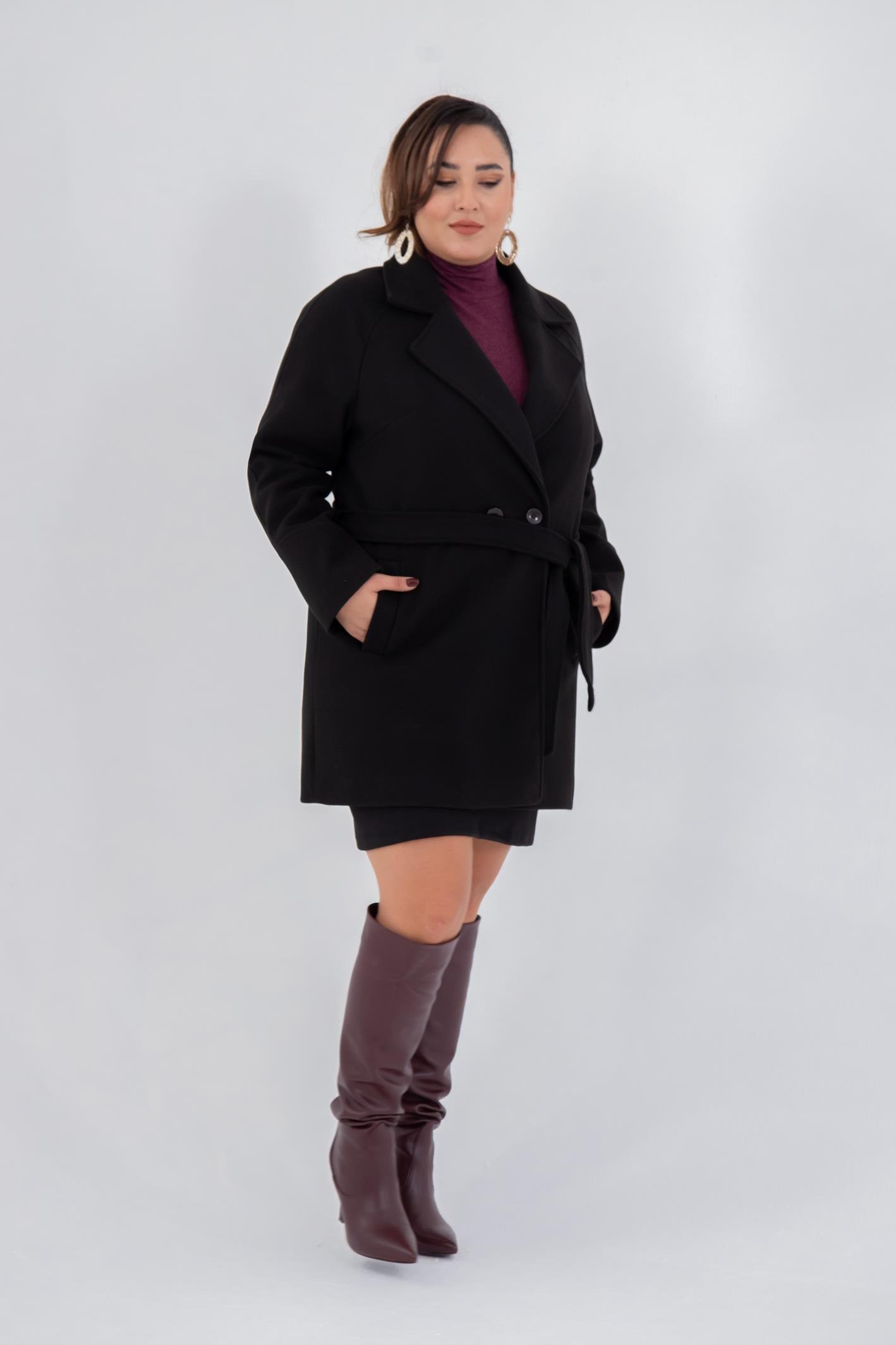 Büyük Beden 2327111 Reglan Kol Kaban  Siyah