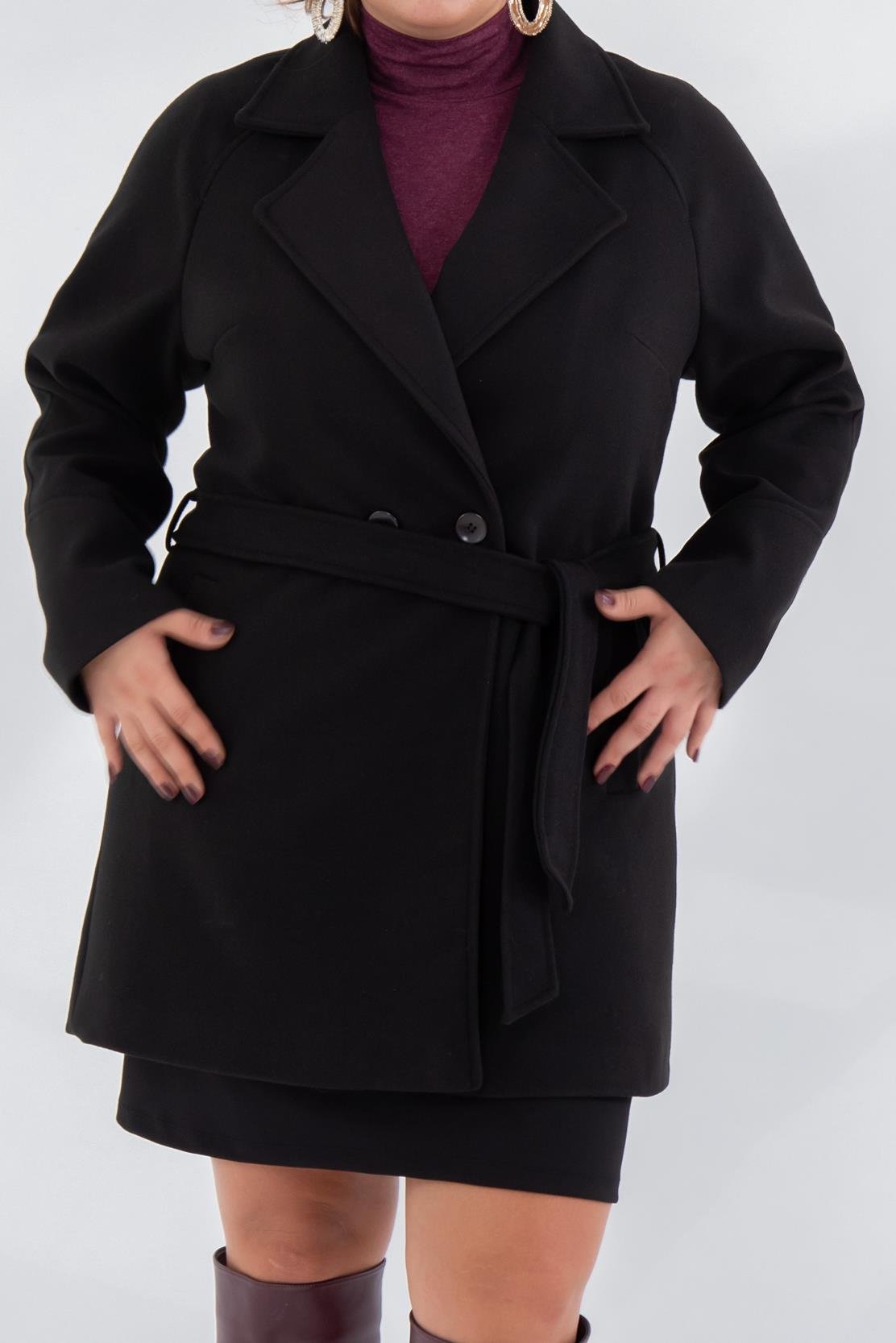 Büyük Beden 2327111 Reglan Kol Kaban  Siyah
