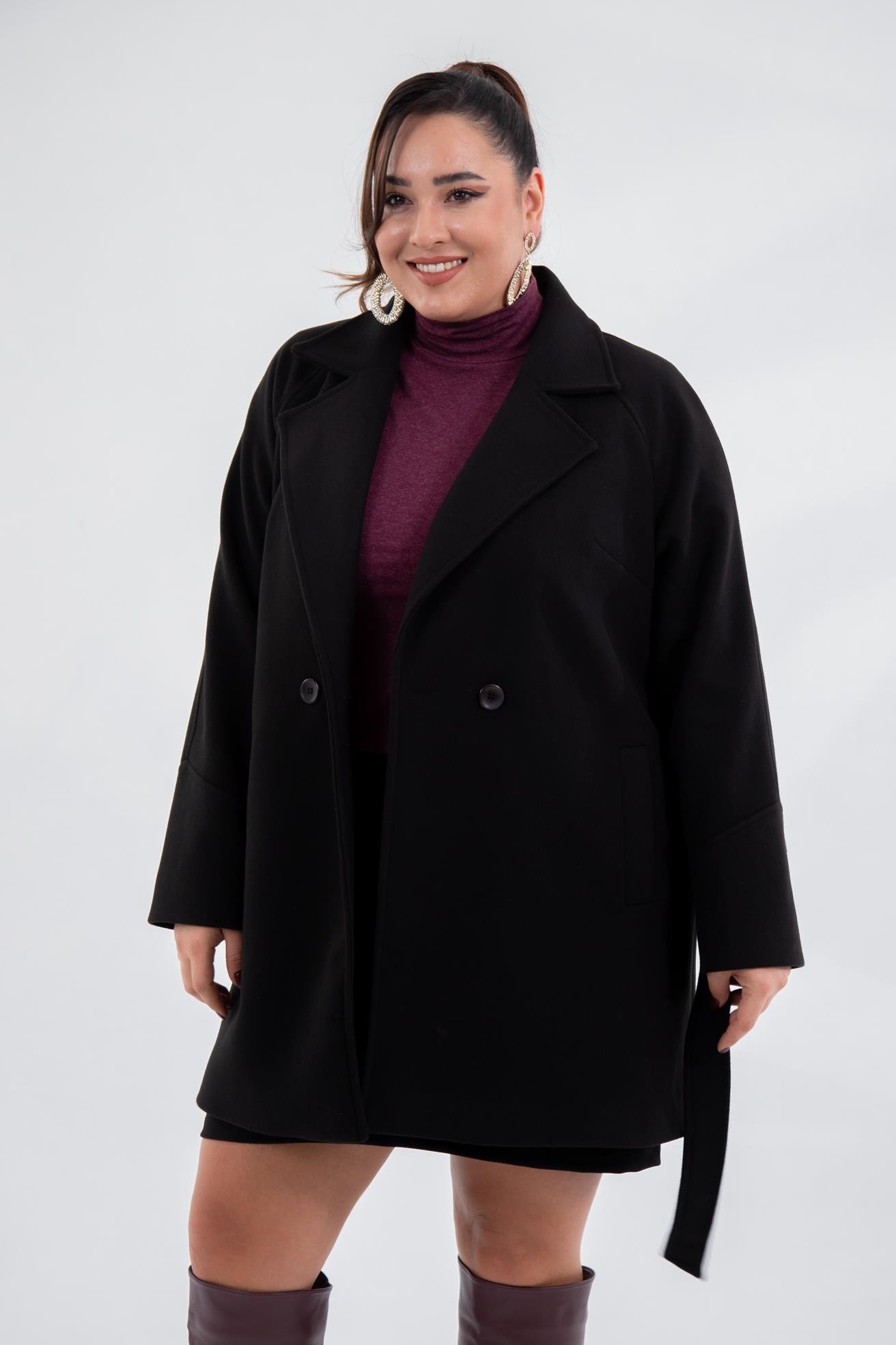 Büyük Beden 2327111 Reglan Kol Kaban  Siyah