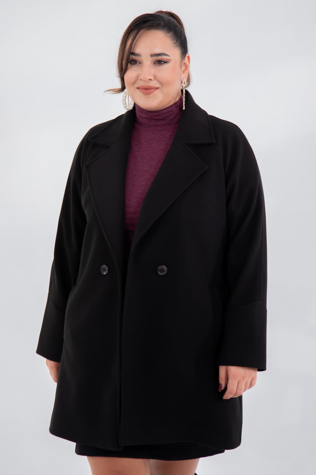Büyük Beden 2327111 Reglan Kol Kaban  Siyah