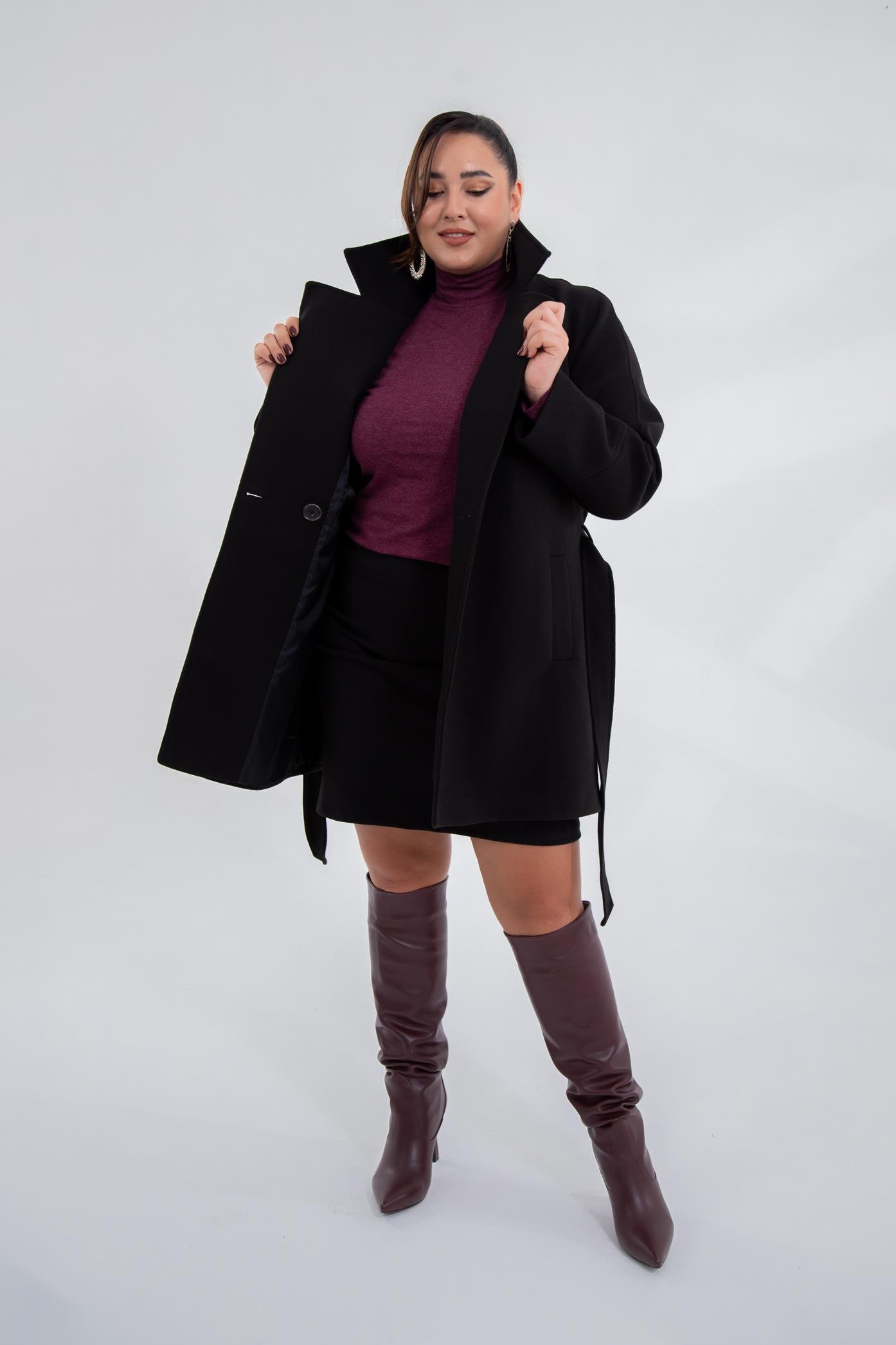 Büyük Beden 2327111 Reglan Kol Kaban  Siyah