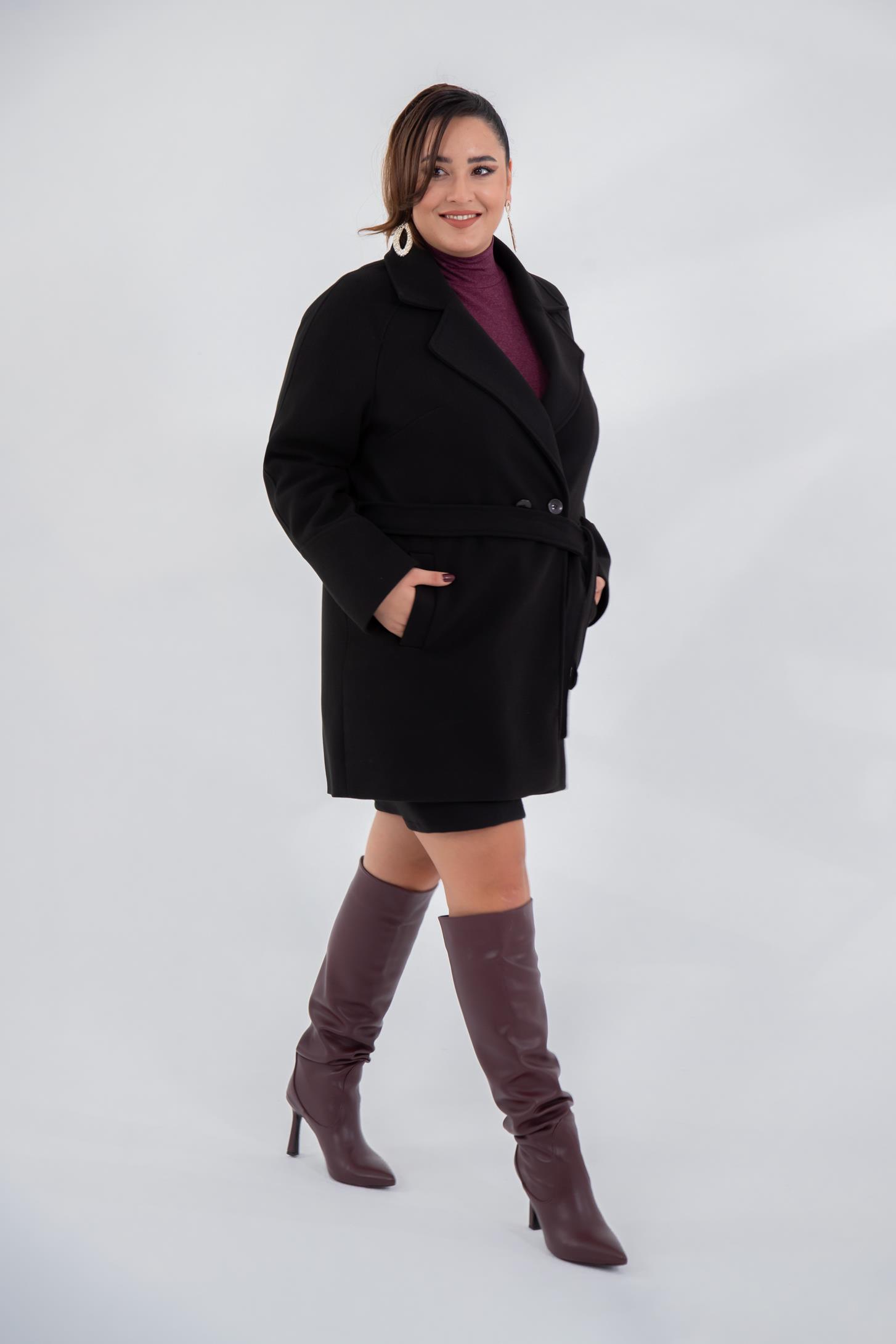 Büyük Beden 2327111 Reglan Kol Kaban  Siyah