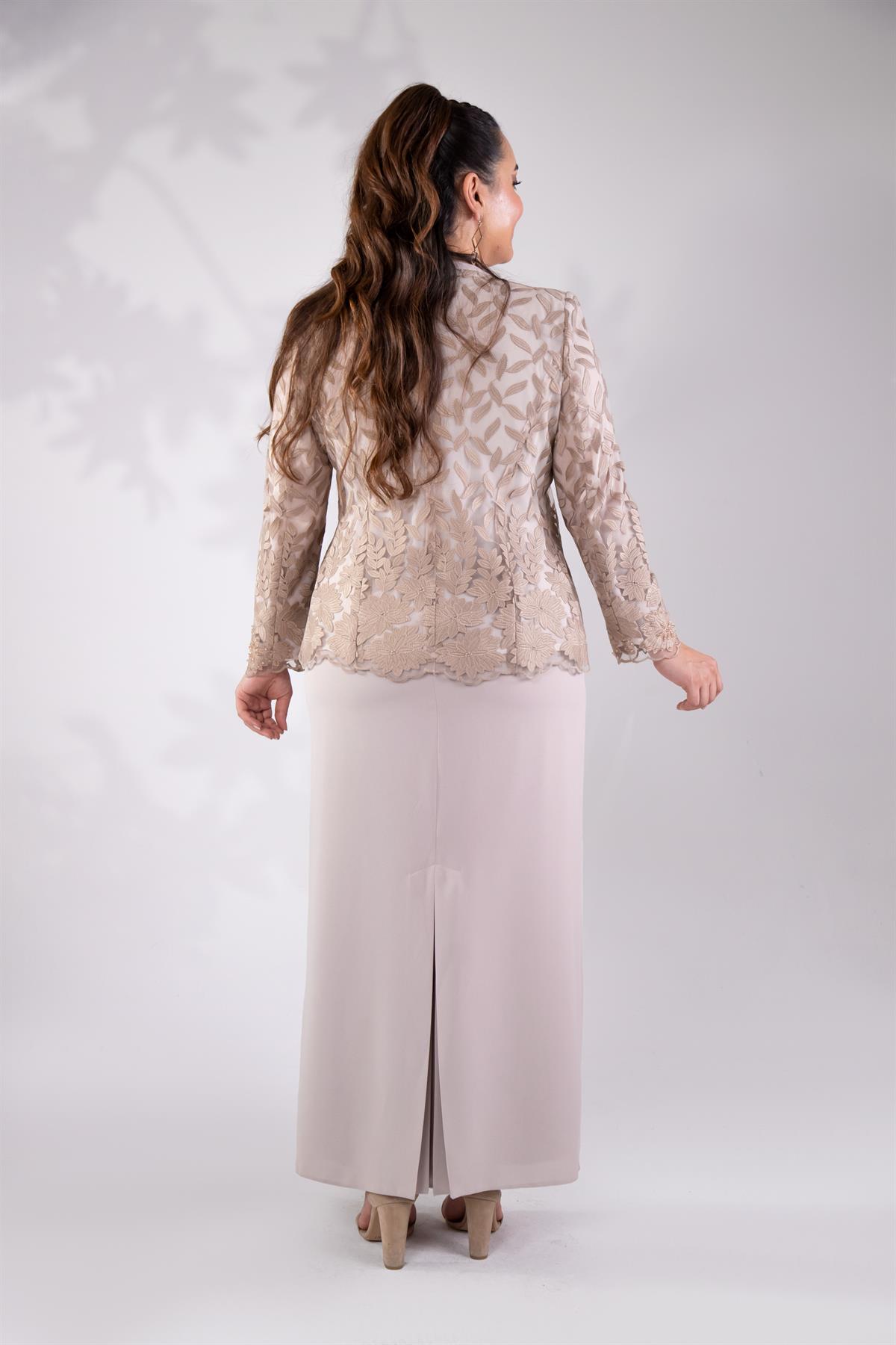 Büyük Beden 2420761 İkili Abiye Takım  Vizon