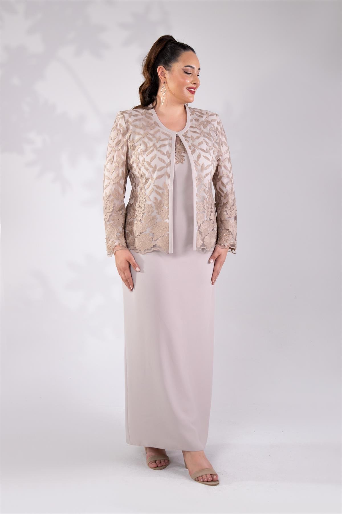 Büyük Beden 2420761 İkili Abiye Takım  Vizon