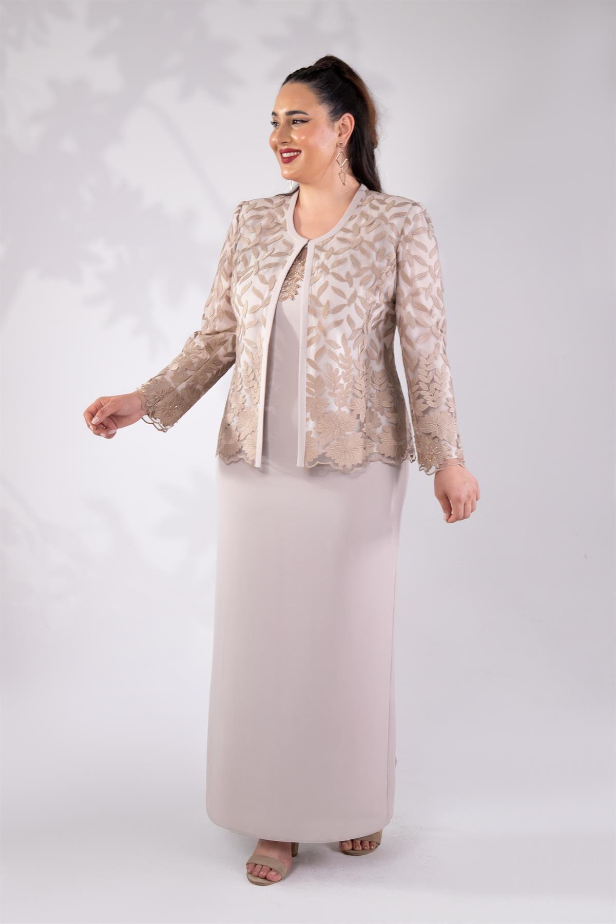 Büyük Beden 2420761 İkili Abiye Takım  Vizon