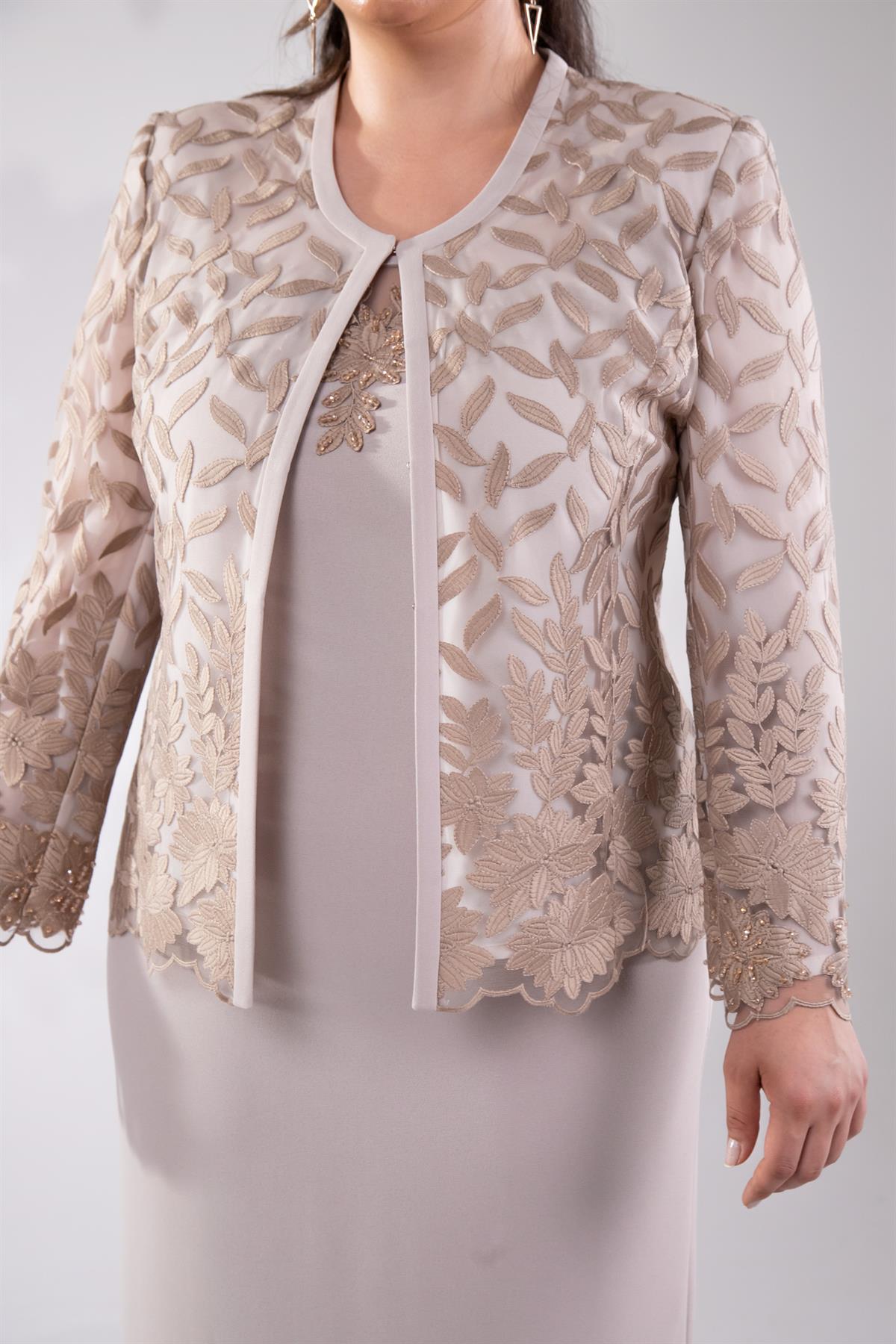 Büyük Beden 2420761 İkili Abiye Takım  Vizon