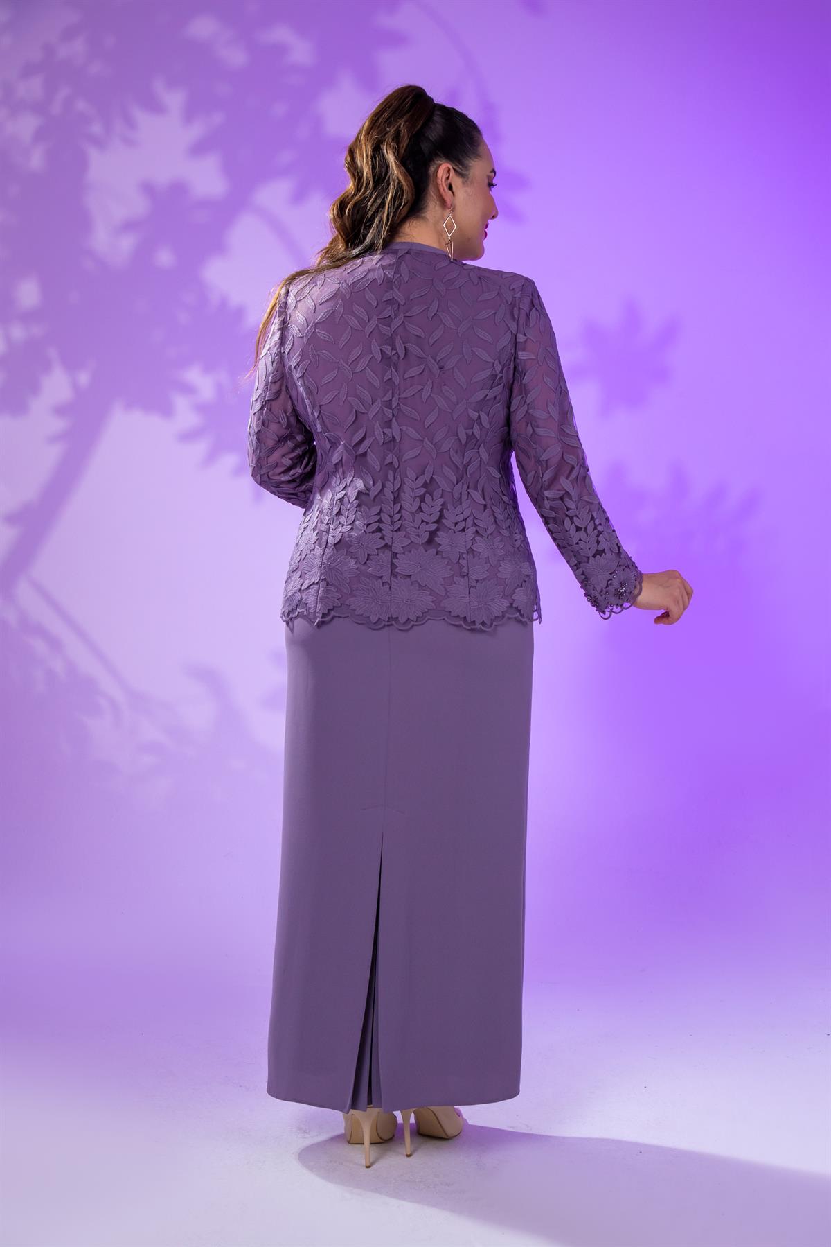 Büyük Beden 2420761 İkili Abiye Takım  Lila