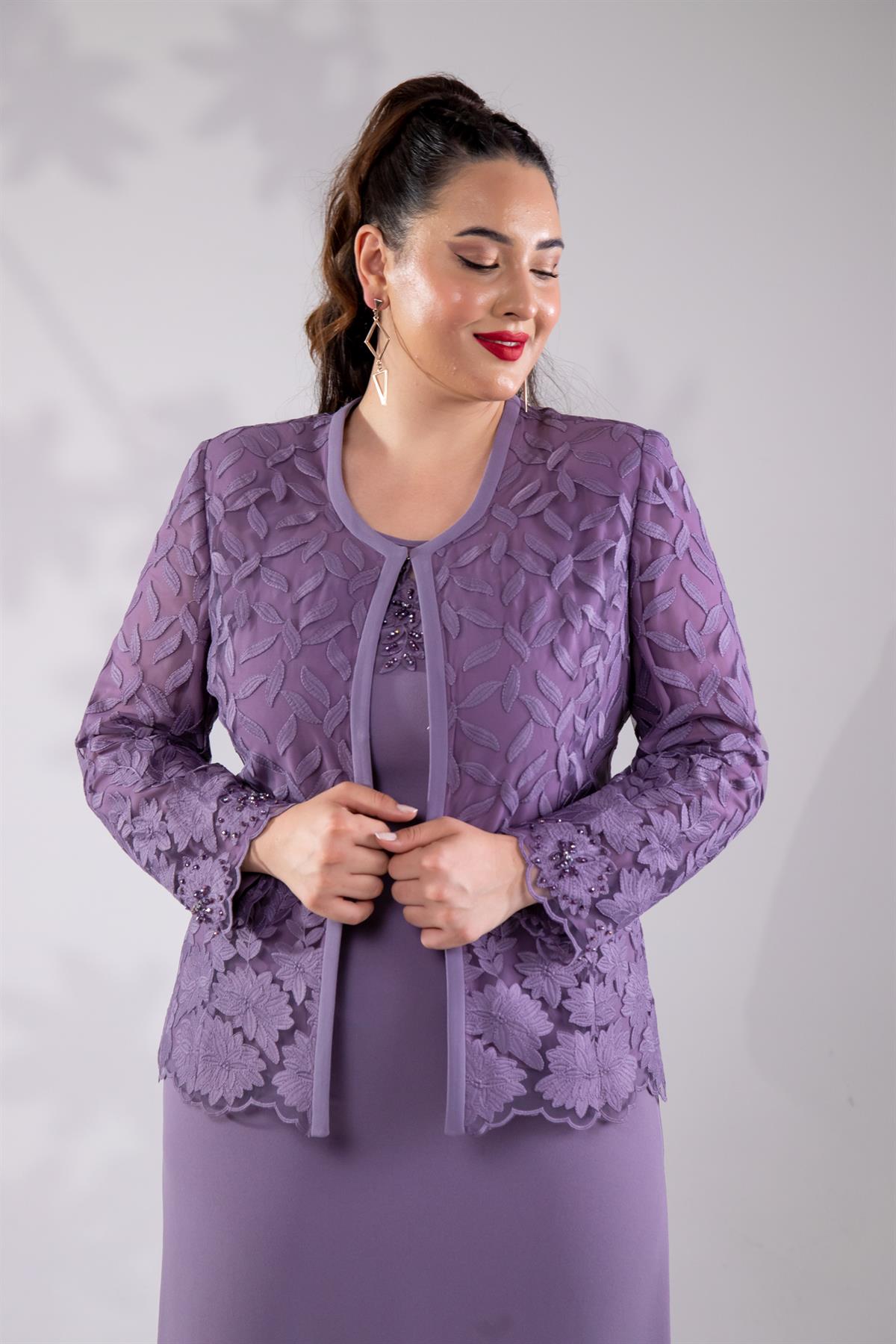 Büyük Beden 2420761 İkili Abiye Takım  Lila