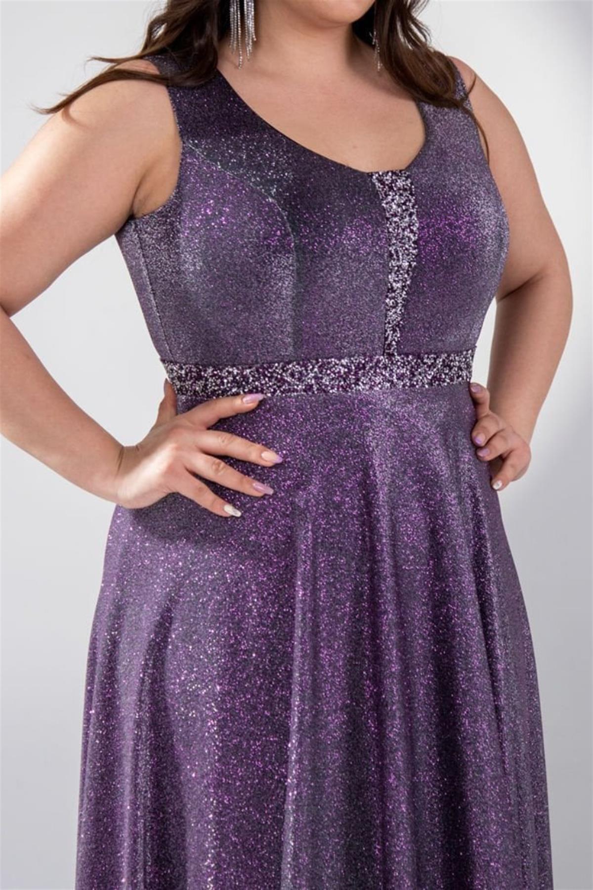 Büyük Beden 2421889 Askılı V Yaka Abiye  Mürdüm