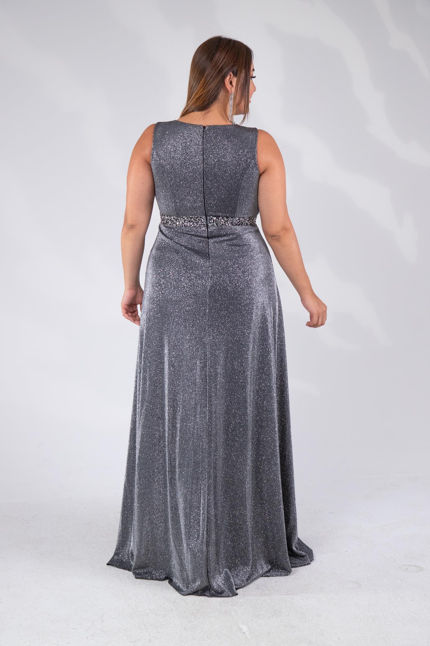 Büyük Beden 2421889 Askılı V Yaka Abiye  Gri