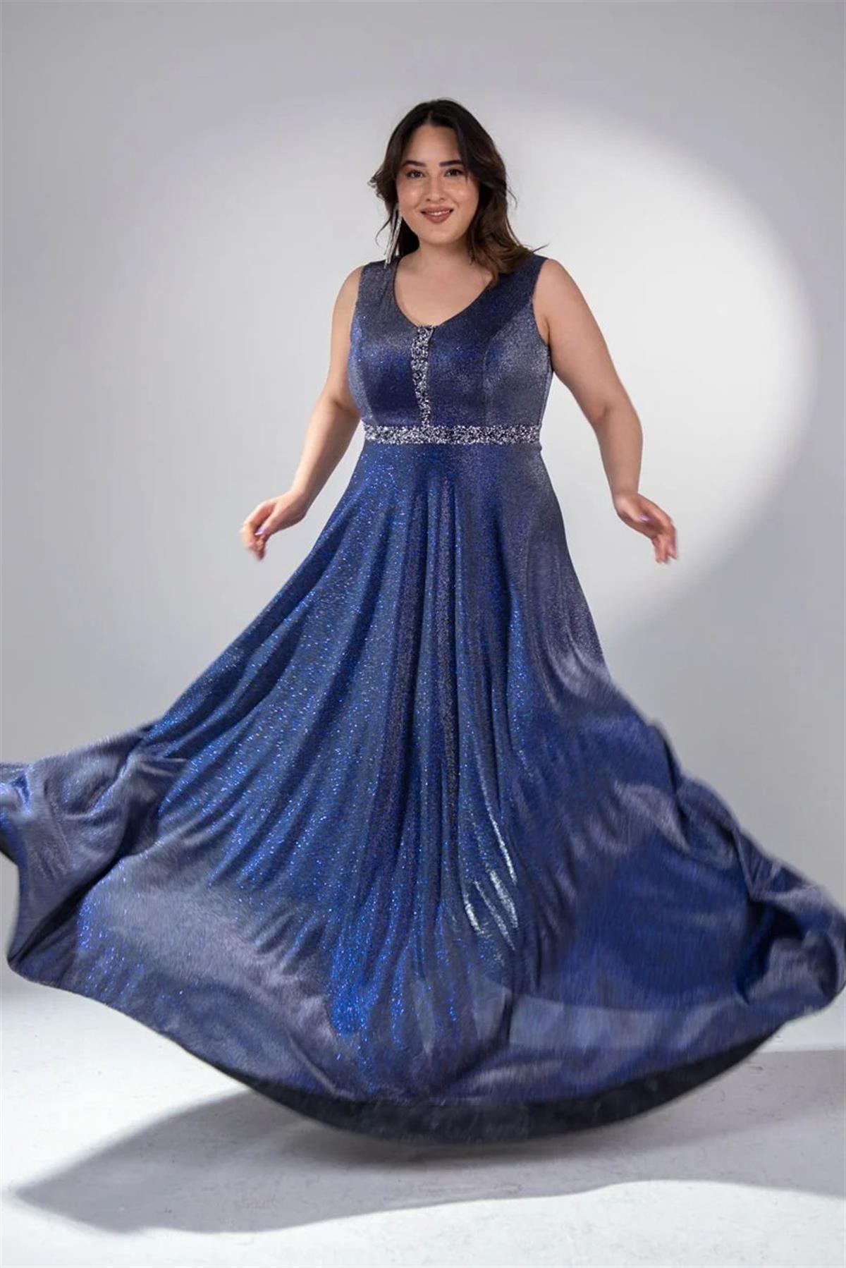 Büyük Beden 2421889 Askılı V Yaka Abiye  Lacivert