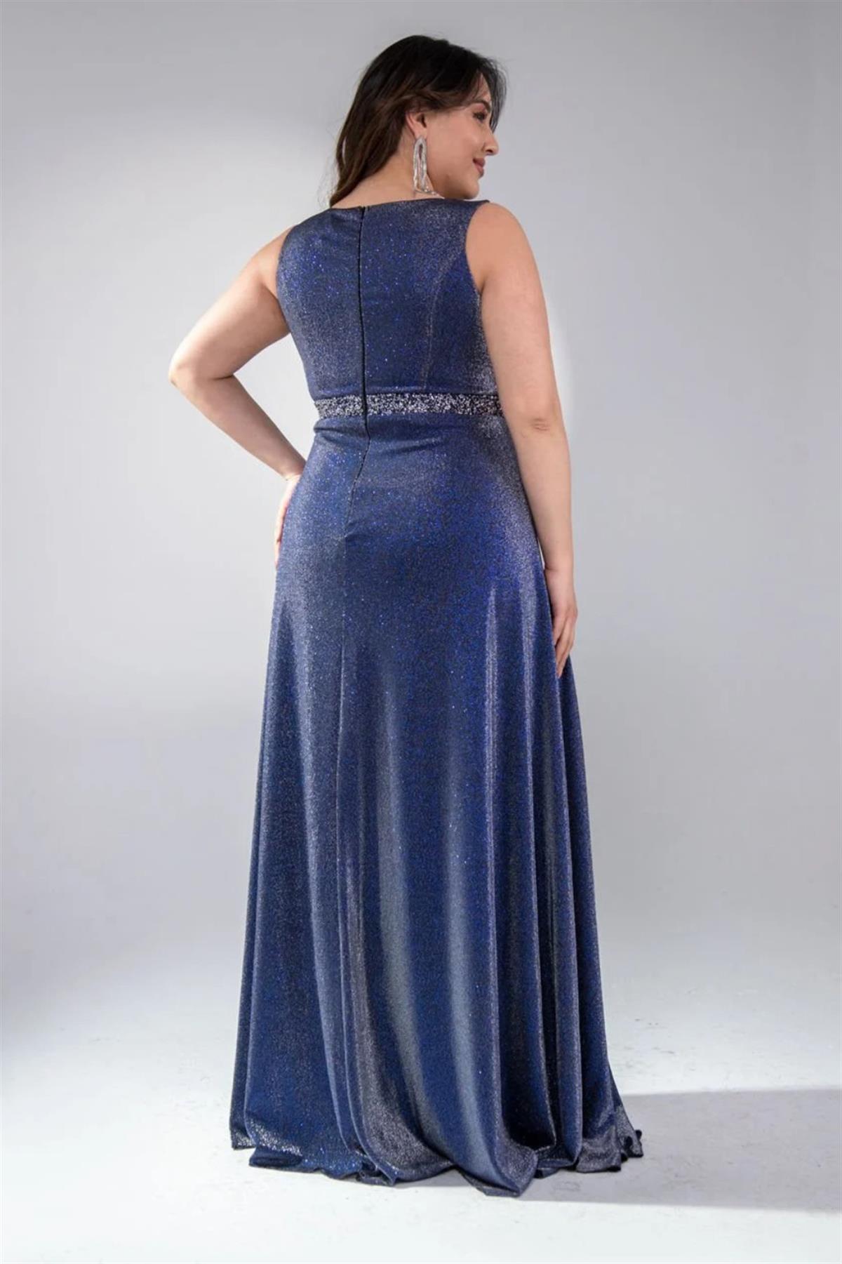 Büyük Beden 2421889 Askılı V Yaka Abiye  Lacivert