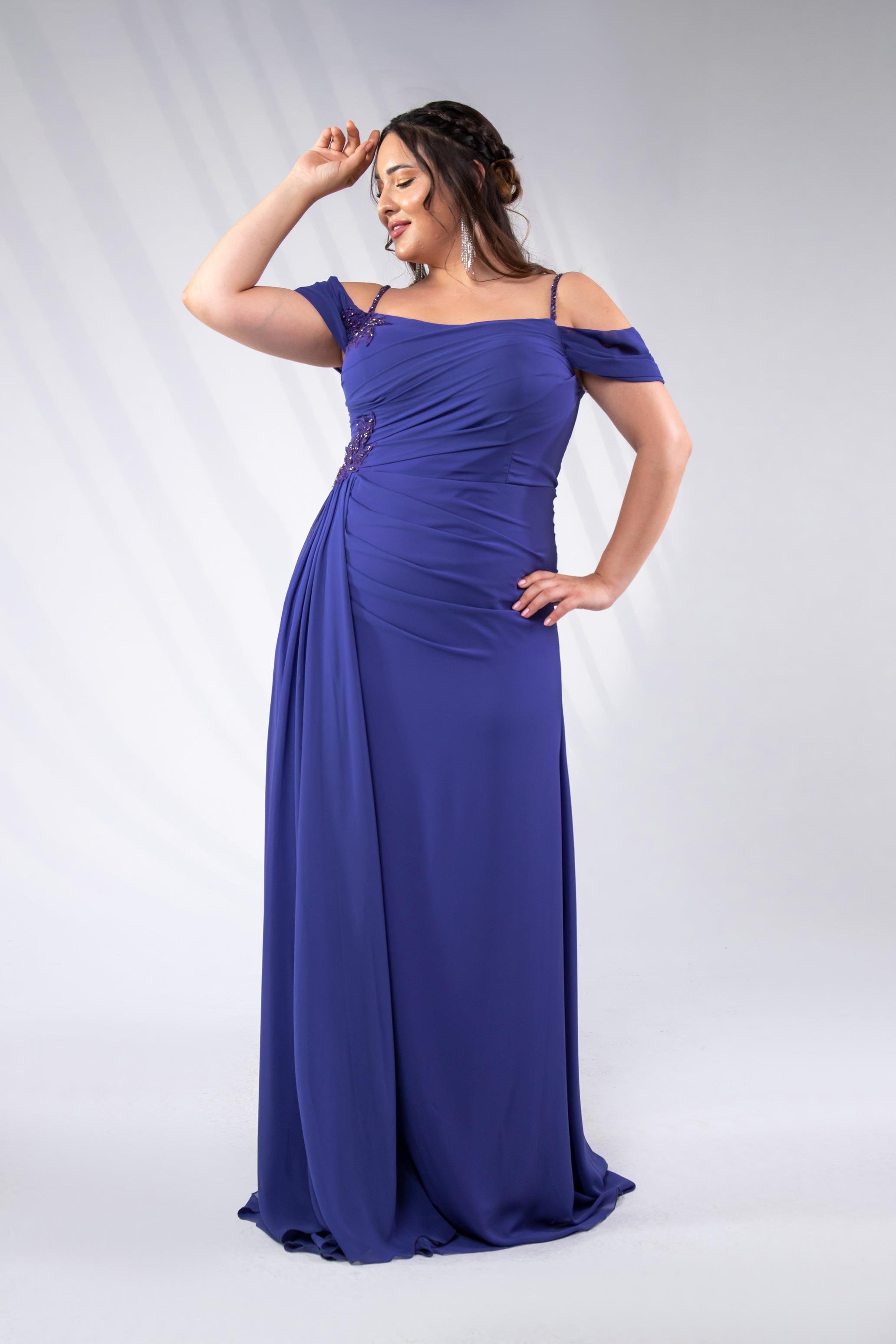 Büyük Beden 24220268 Aplik İşleme Pileli Abiye  Lila