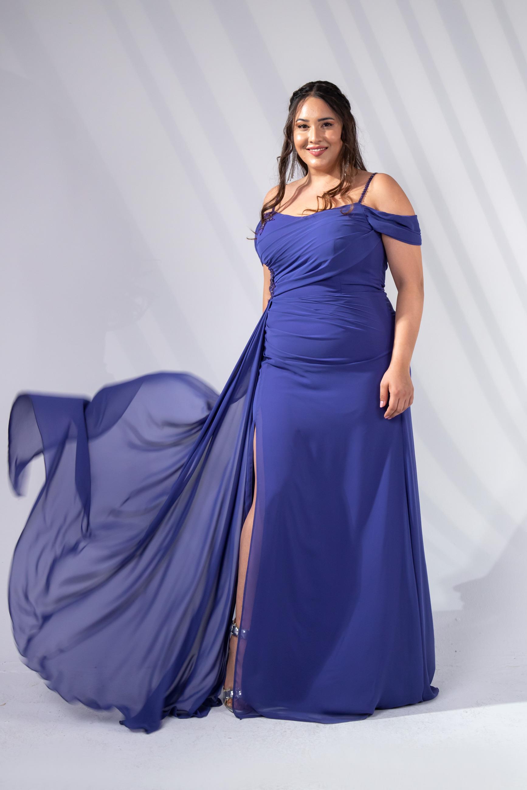 Büyük Beden 24220268 Aplik İşleme Pileli Abiye  Lila