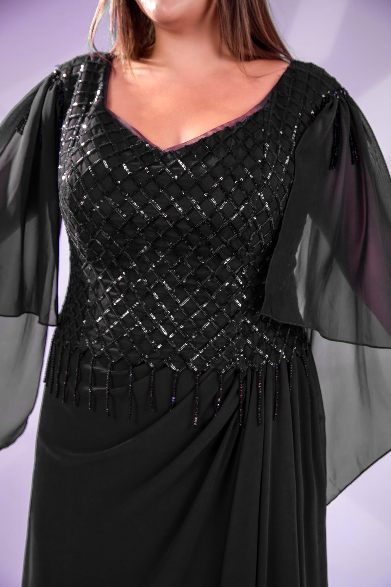 Büyük Beden 24220312  Pul Payetli Şifon Abiye  Siyah