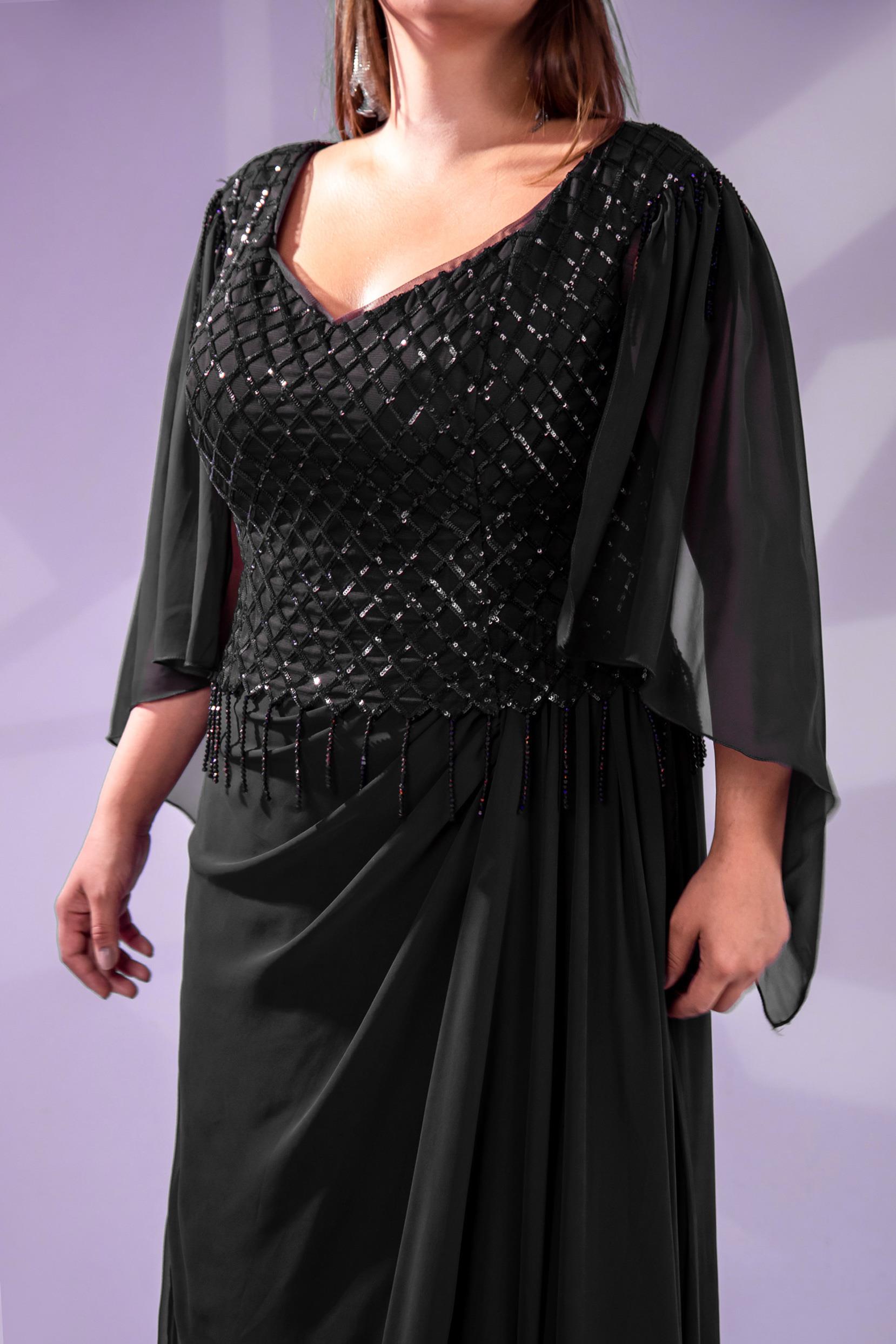 Büyük Beden 24220312  Pul Payetli Şifon Abiye  Siyah