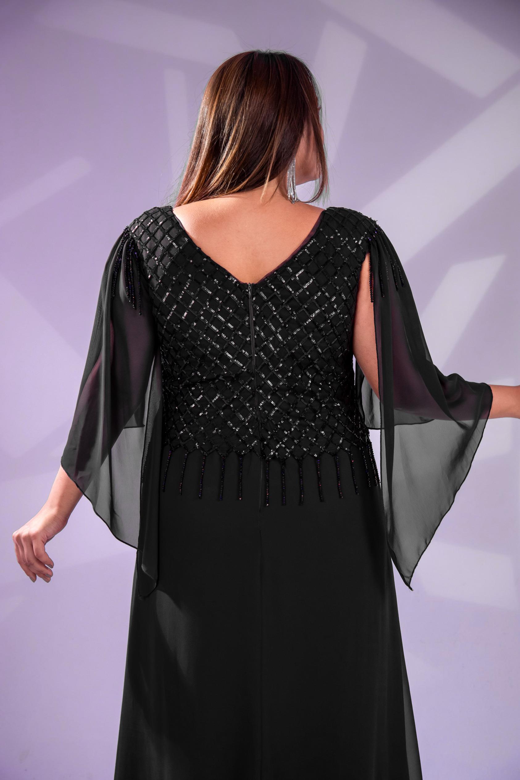 Büyük Beden 24220312  Pul Payetli Şifon Abiye  Siyah