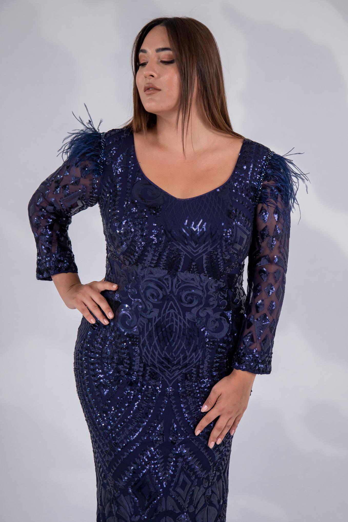 Büyük Beden 24220323 V Yaka Pul İşleme Abiye Lacivert