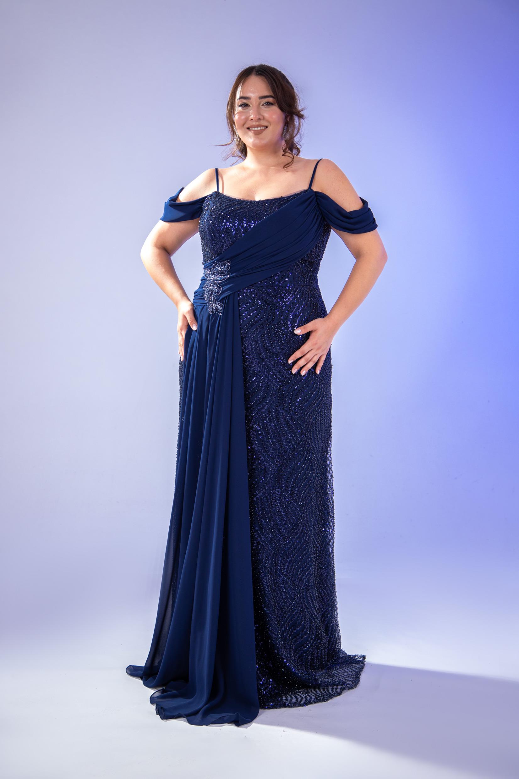 Büyük Beden 24220471 Uzun Abiye   Lacivert