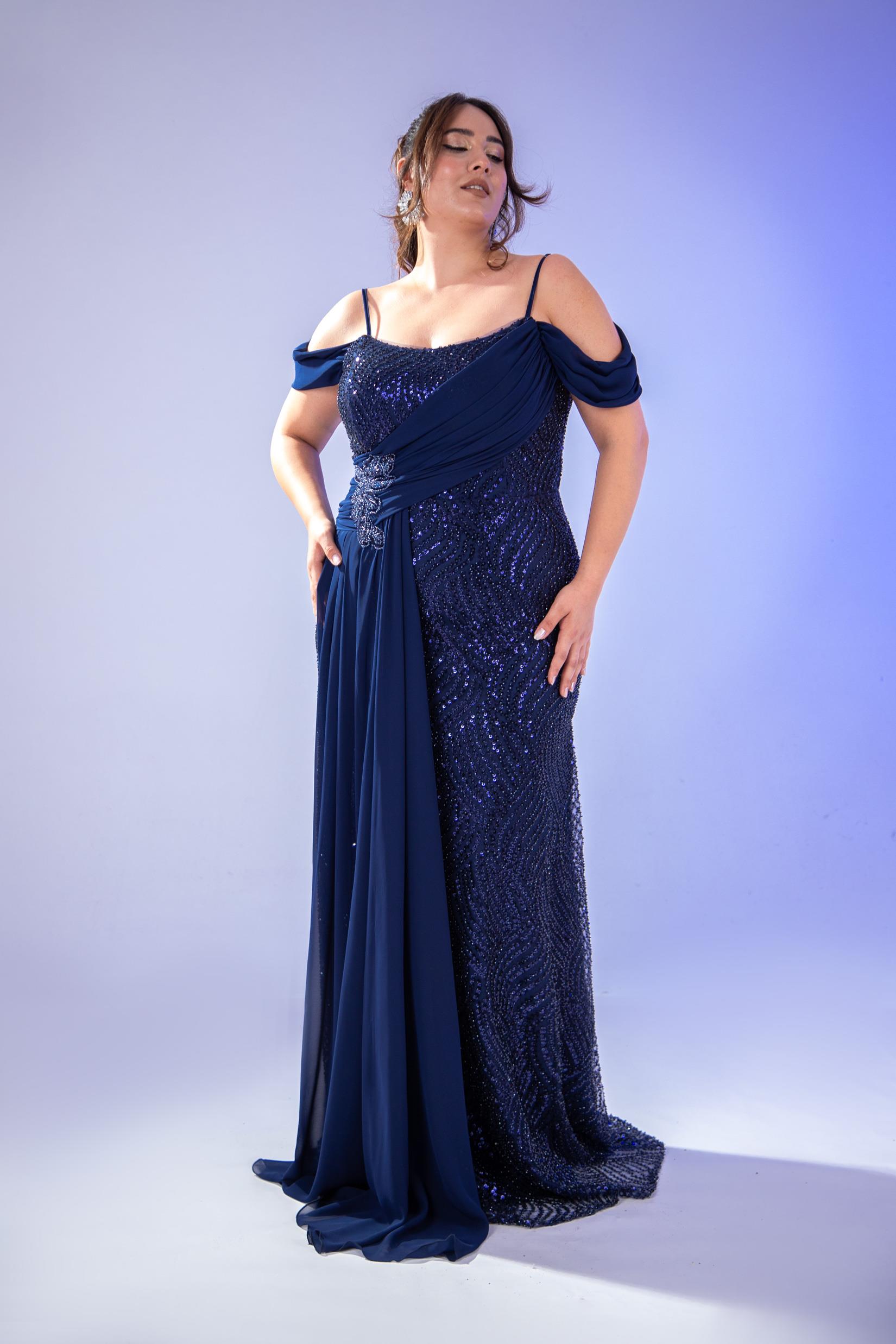 Büyük Beden 24220471 Uzun Abiye   Lacivert