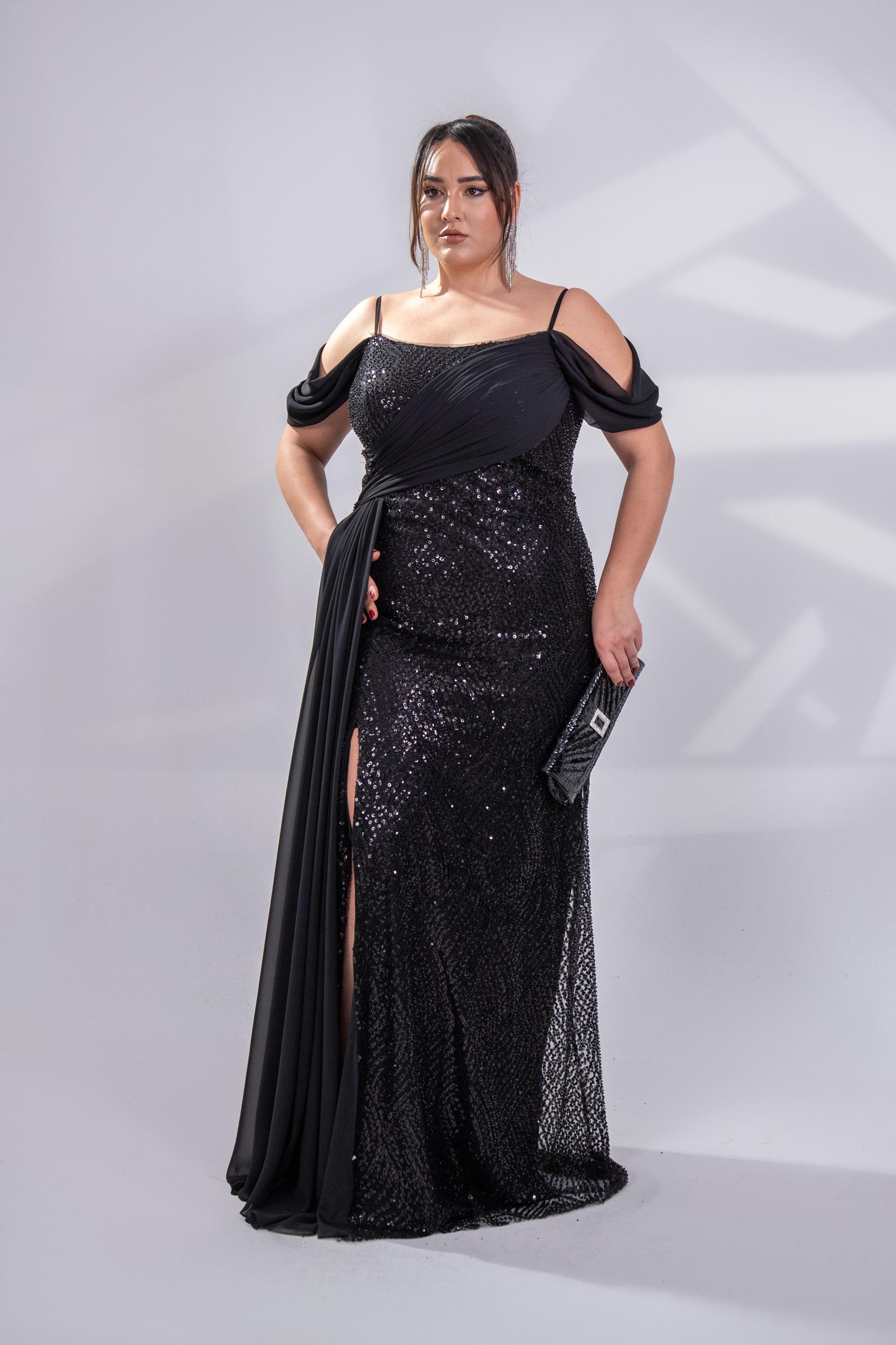 Büyük Beden 24220471 Uzun Abiye   Siyah