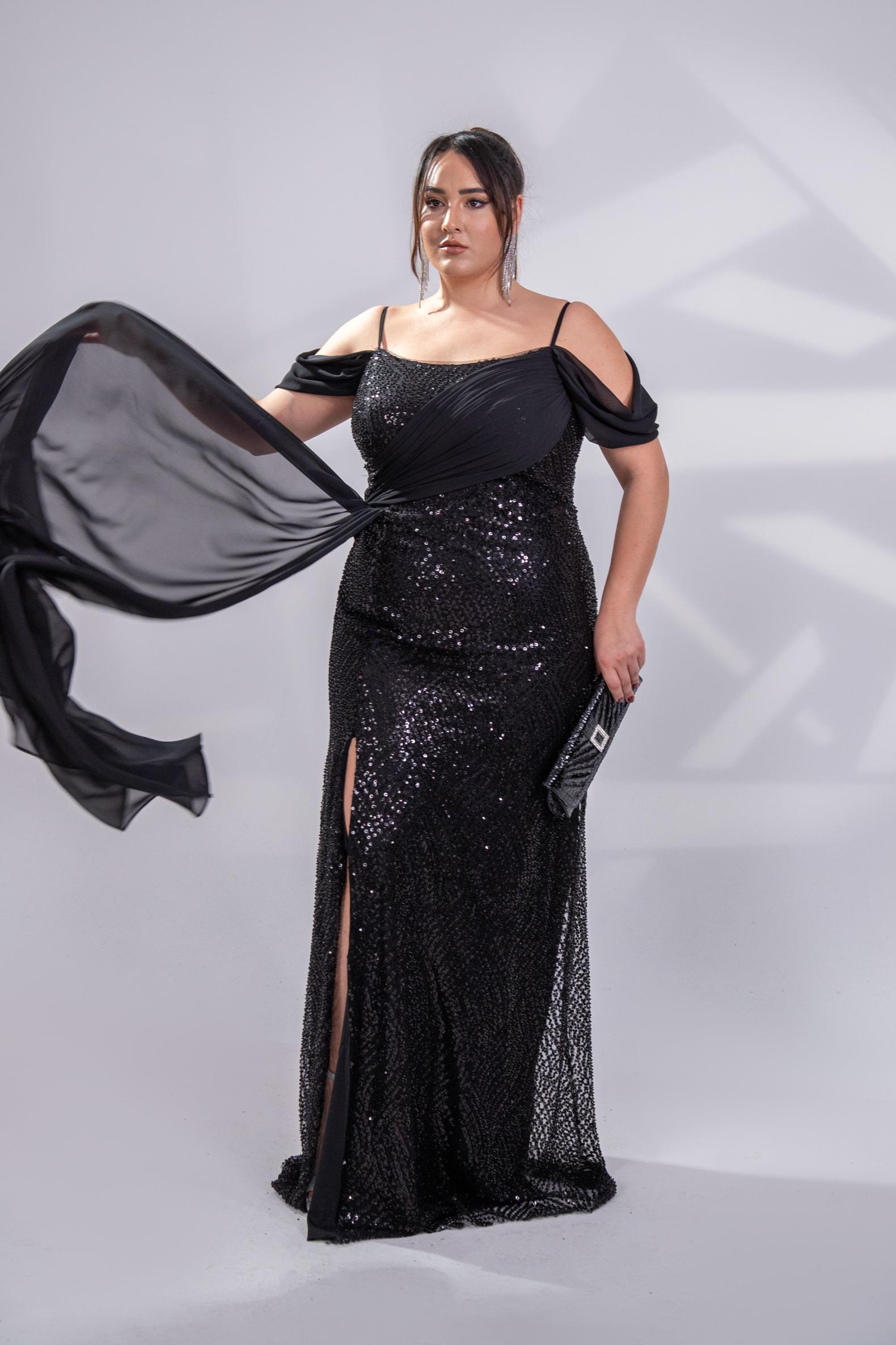 Büyük Beden 24220471 Uzun Abiye   Siyah