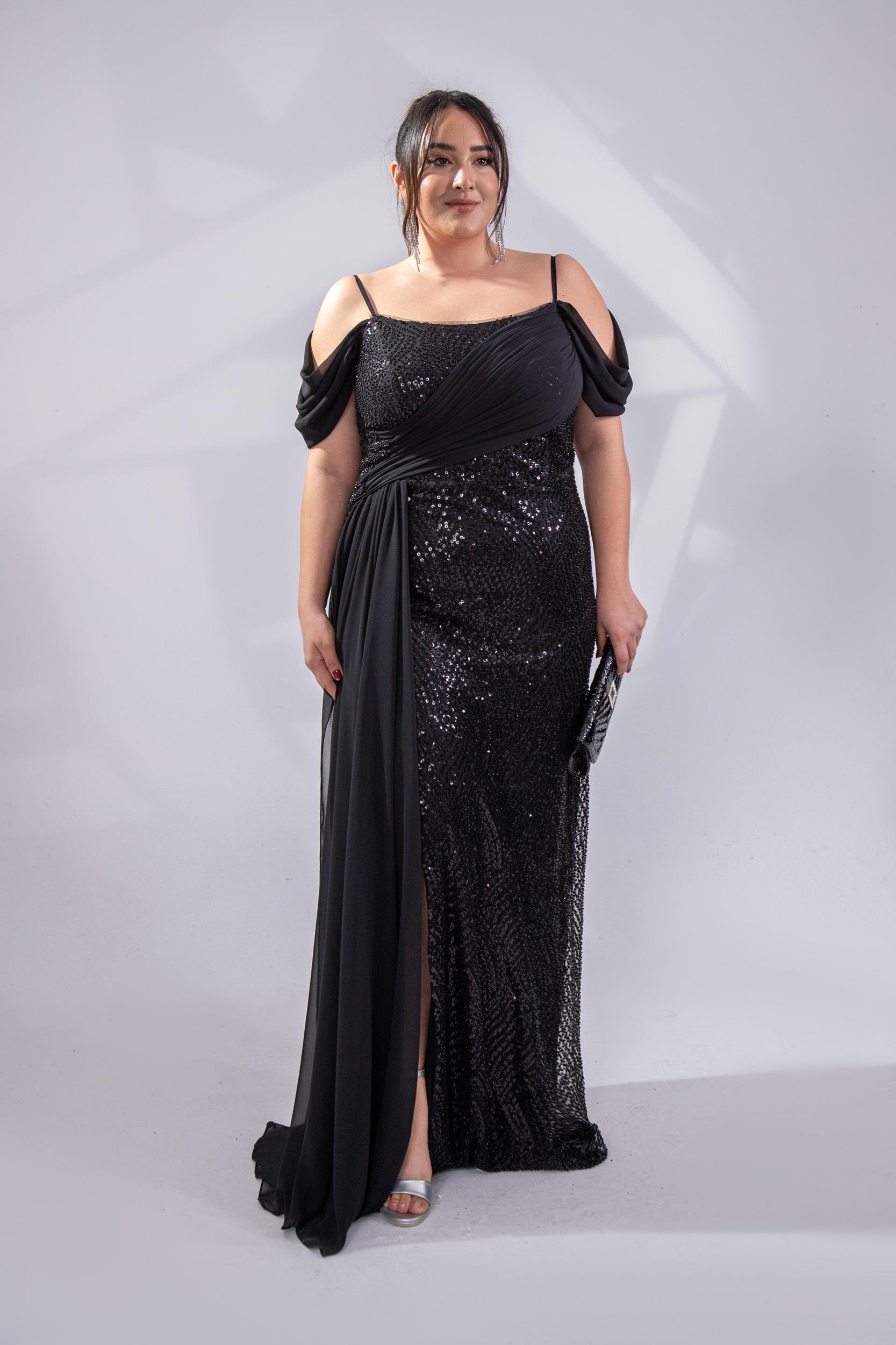 Büyük Beden 24220471 Uzun Abiye   Siyah