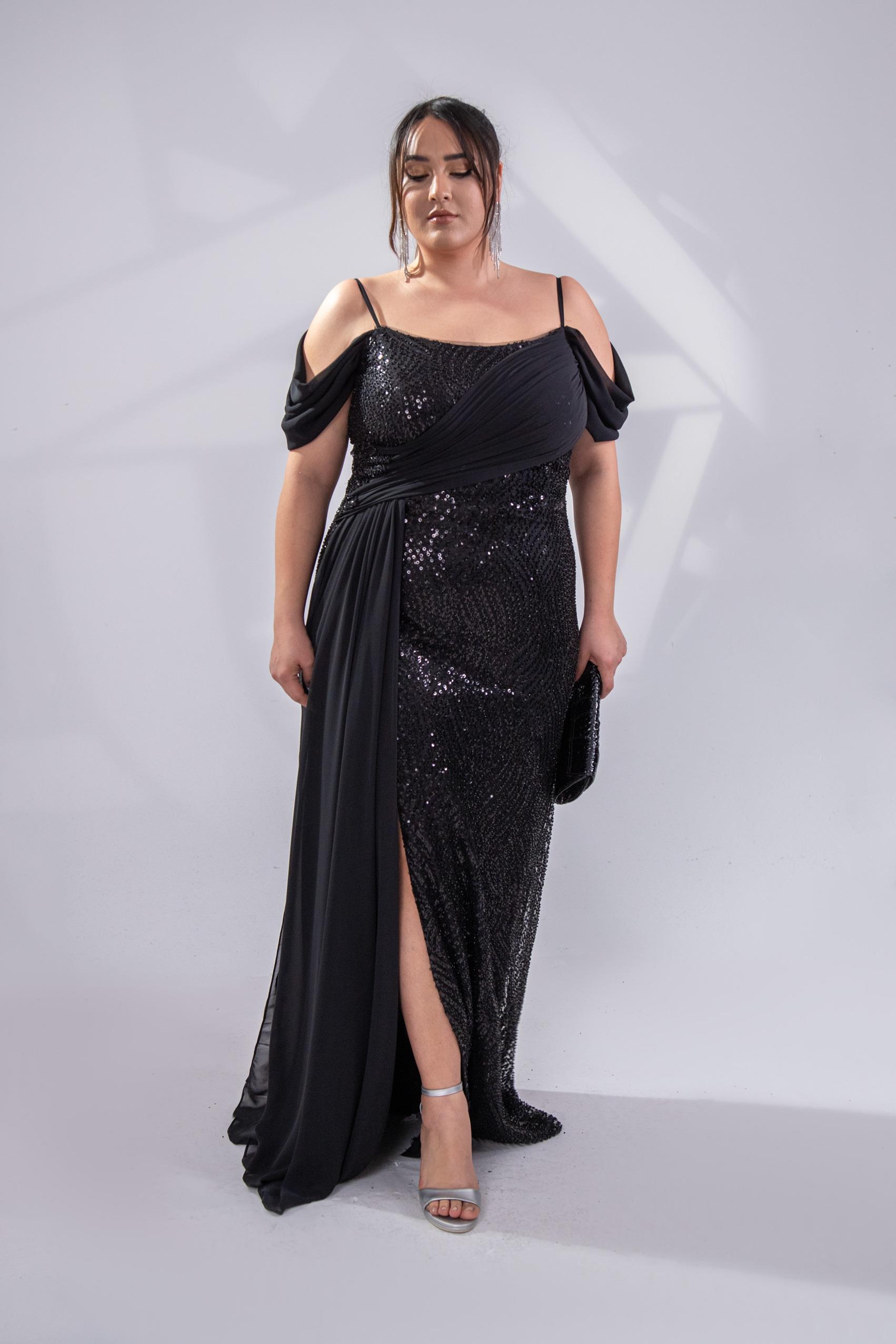 Büyük Beden 24220471 Uzun Abiye   Siyah