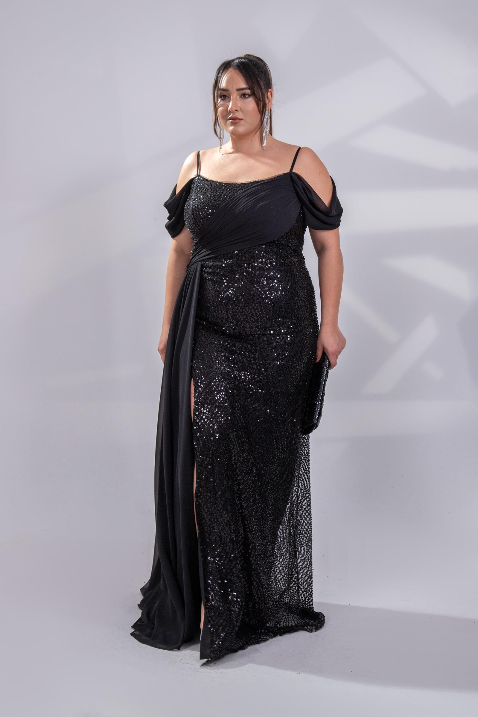 Büyük Beden 24220471 Uzun Abiye   Siyah