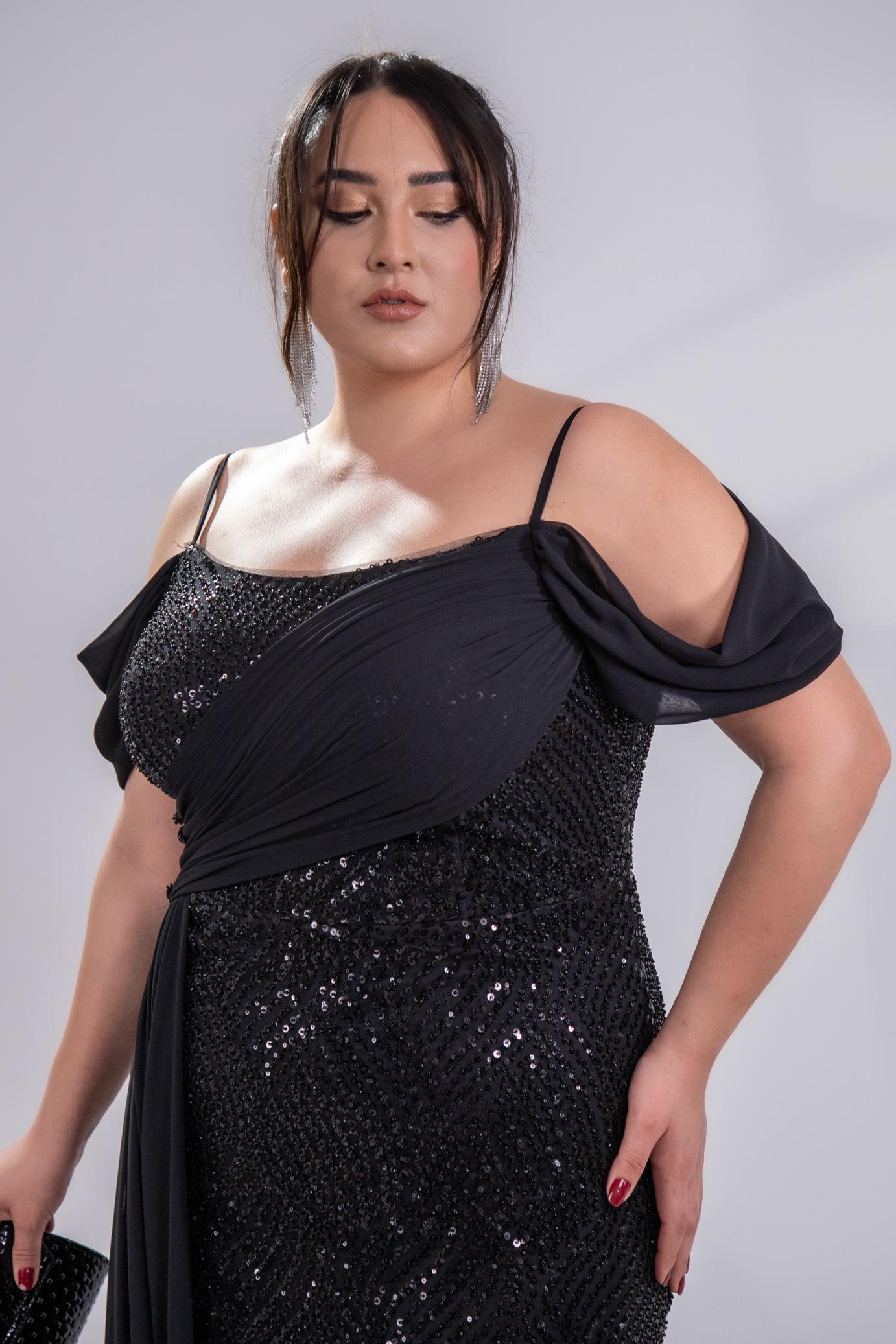 Büyük Beden 24220471 Uzun Abiye   Siyah