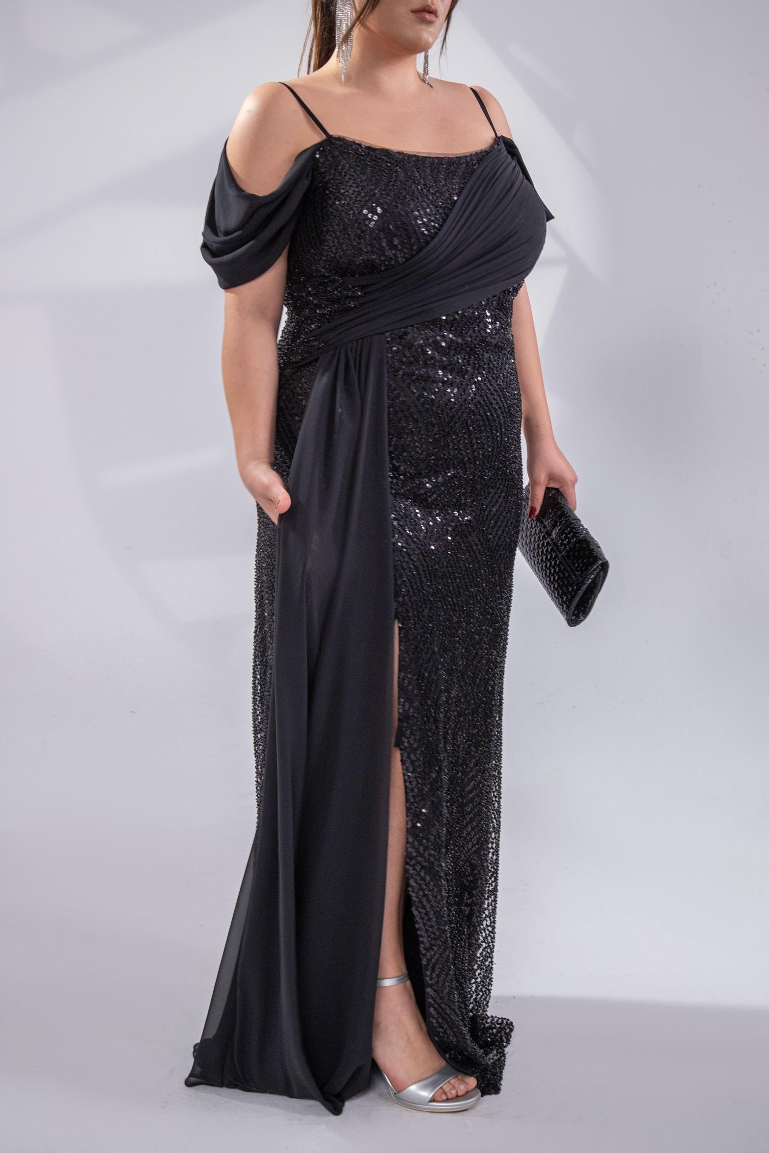 Büyük Beden 24220471 Uzun Abiye   Siyah