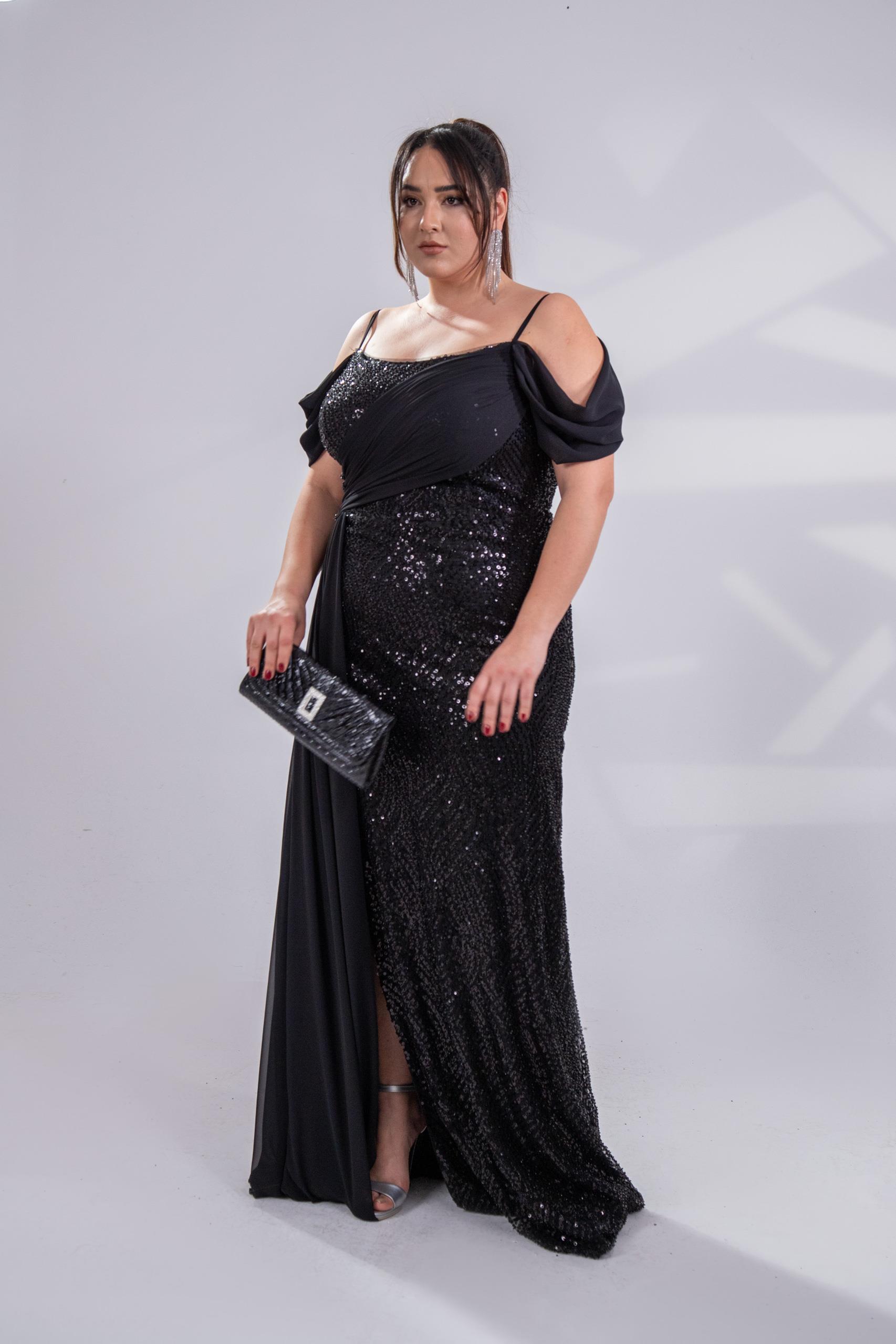 Büyük Beden 24220471 Uzun Abiye   Siyah