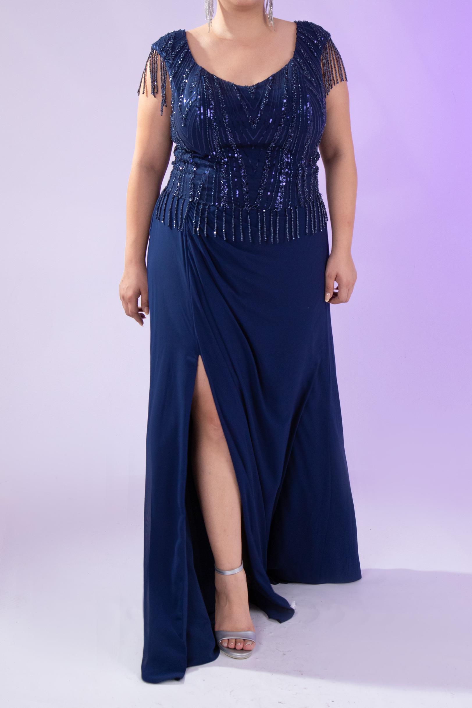 Büyük Beden 24220477 Pul İşlemeli Abiye Lacivert