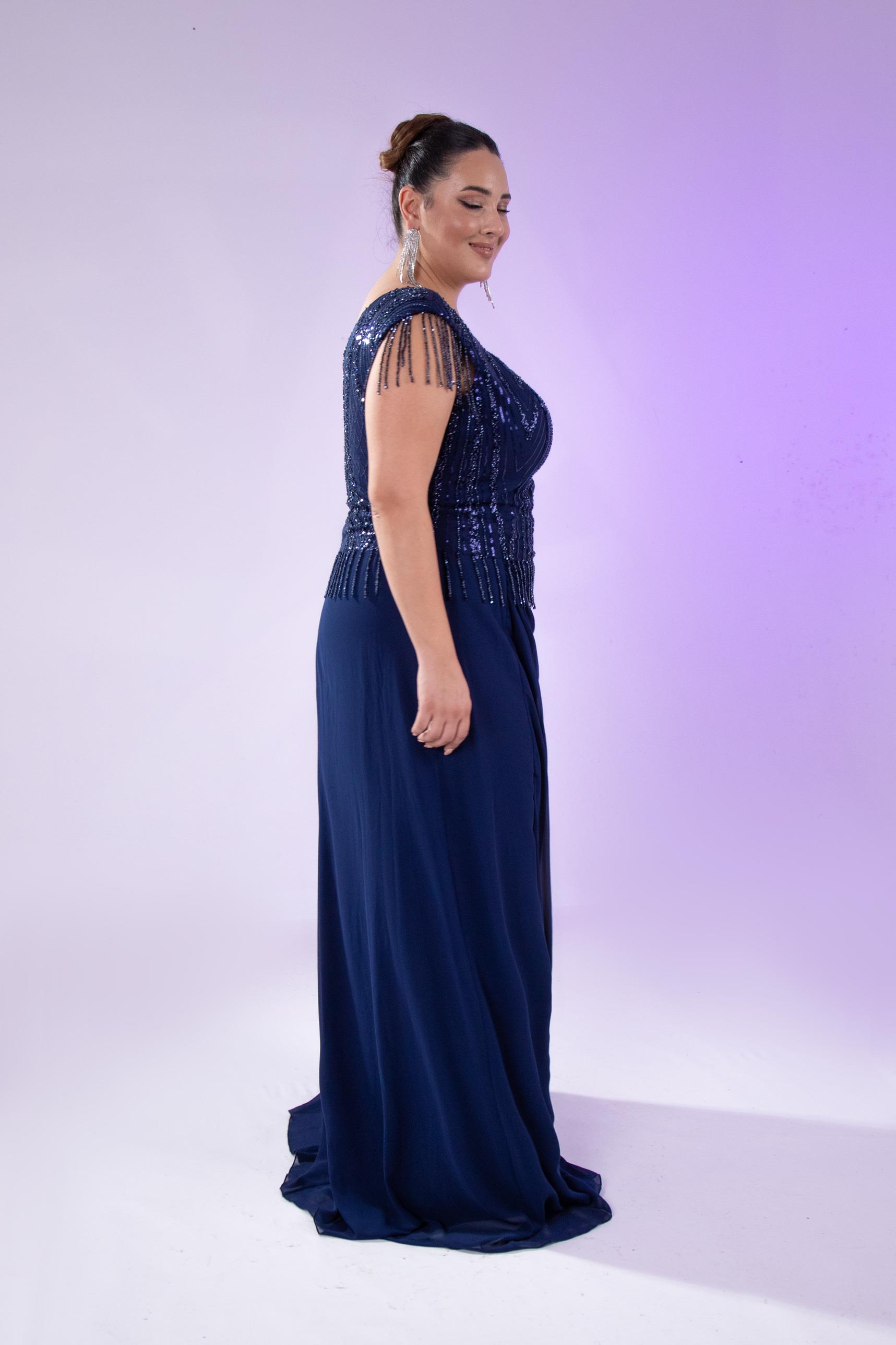 Büyük Beden 24220477 Pul İşlemeli Abiye Lacivert