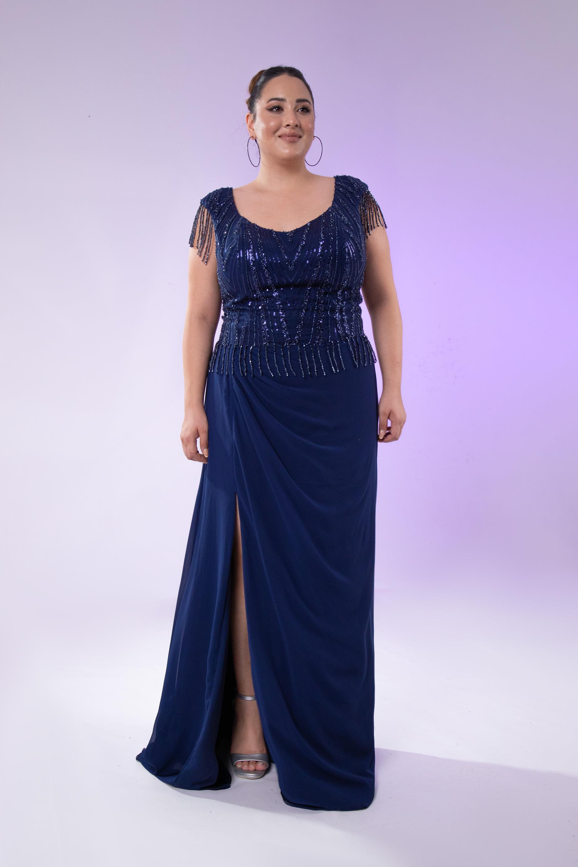 Büyük Beden 24220477 Pul İşlemeli Abiye Lacivert