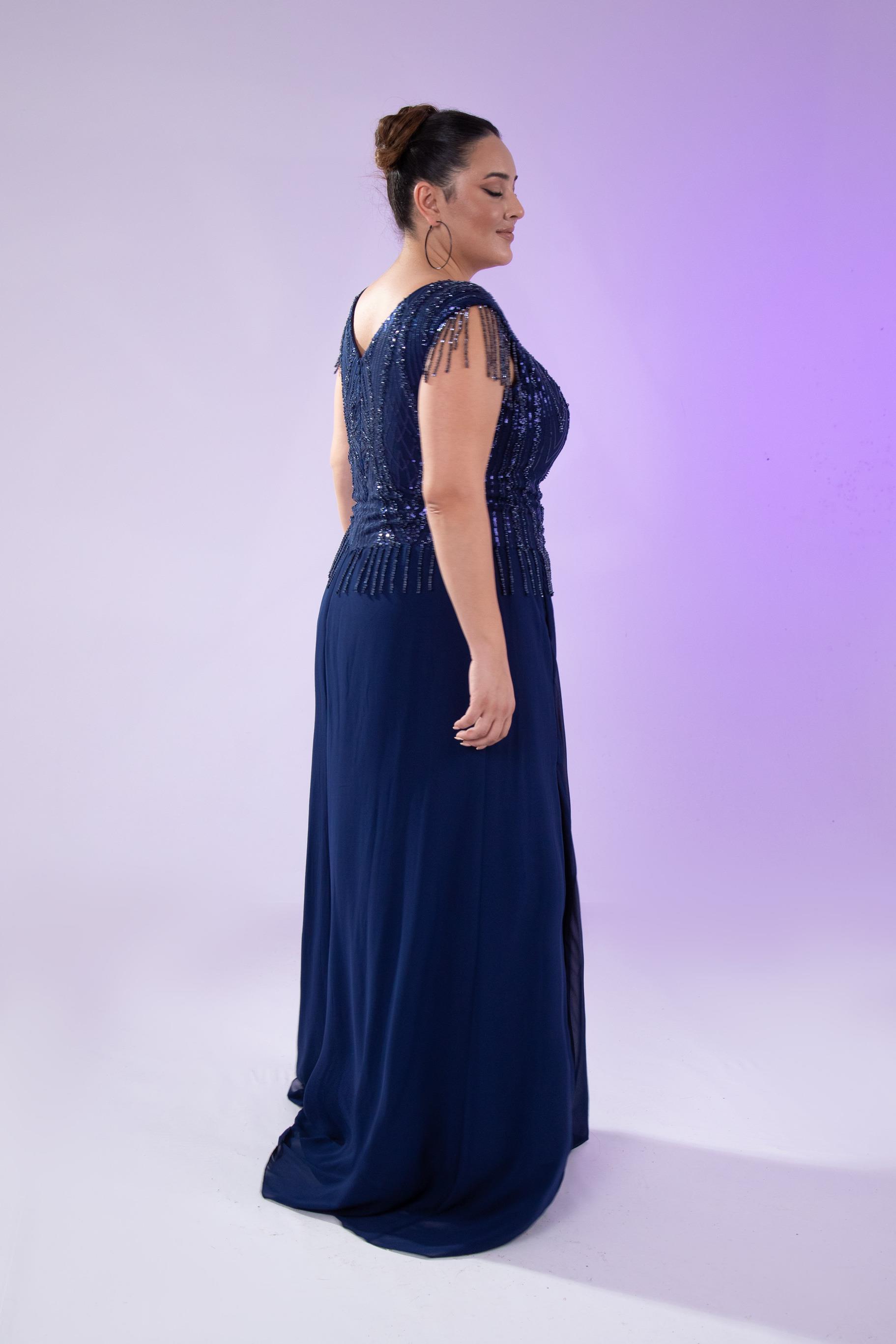 Büyük Beden 24220477 Pul İşlemeli Abiye Lacivert