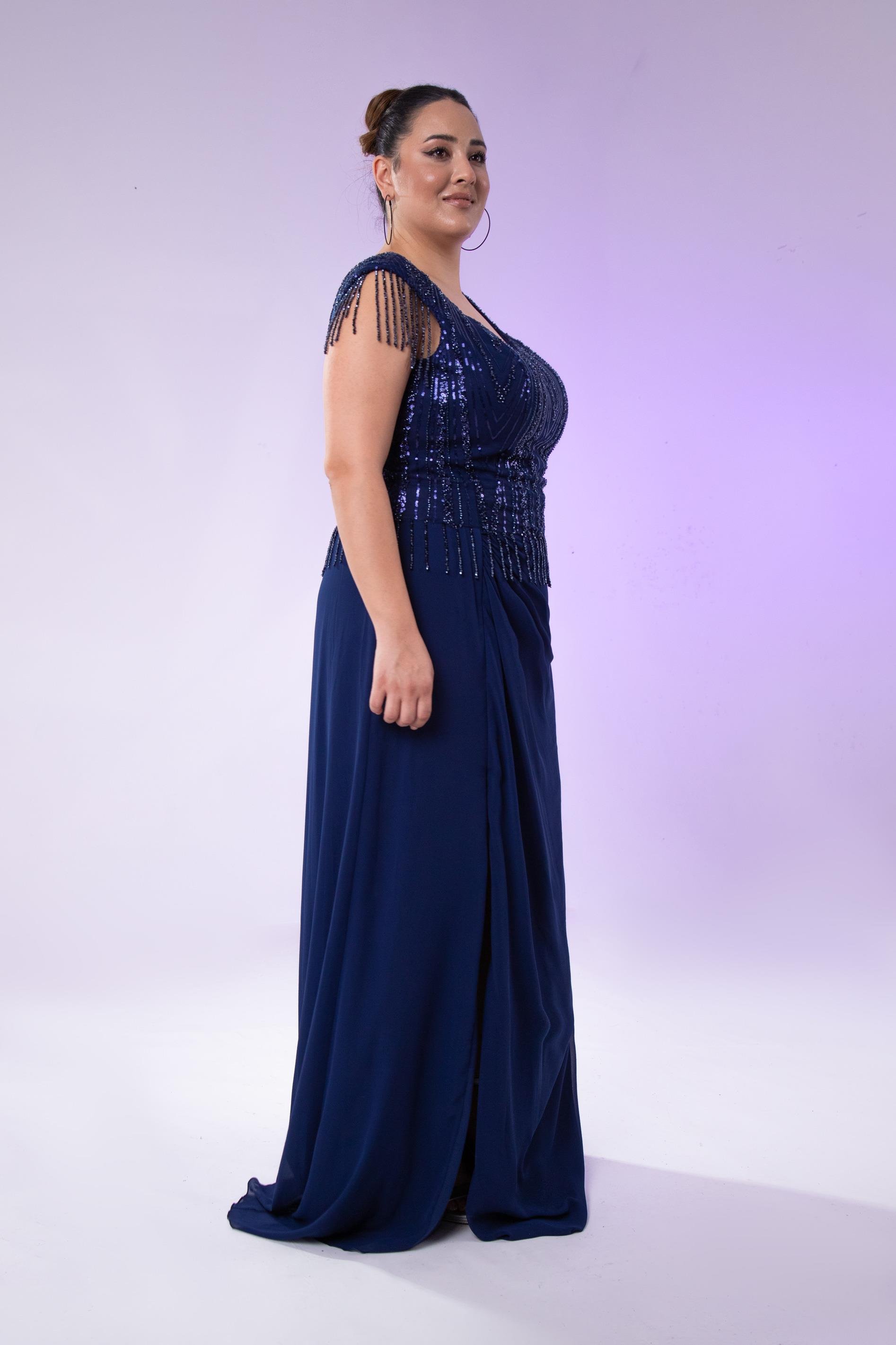 Büyük Beden 24220477 Pul İşlemeli Abiye Lacivert