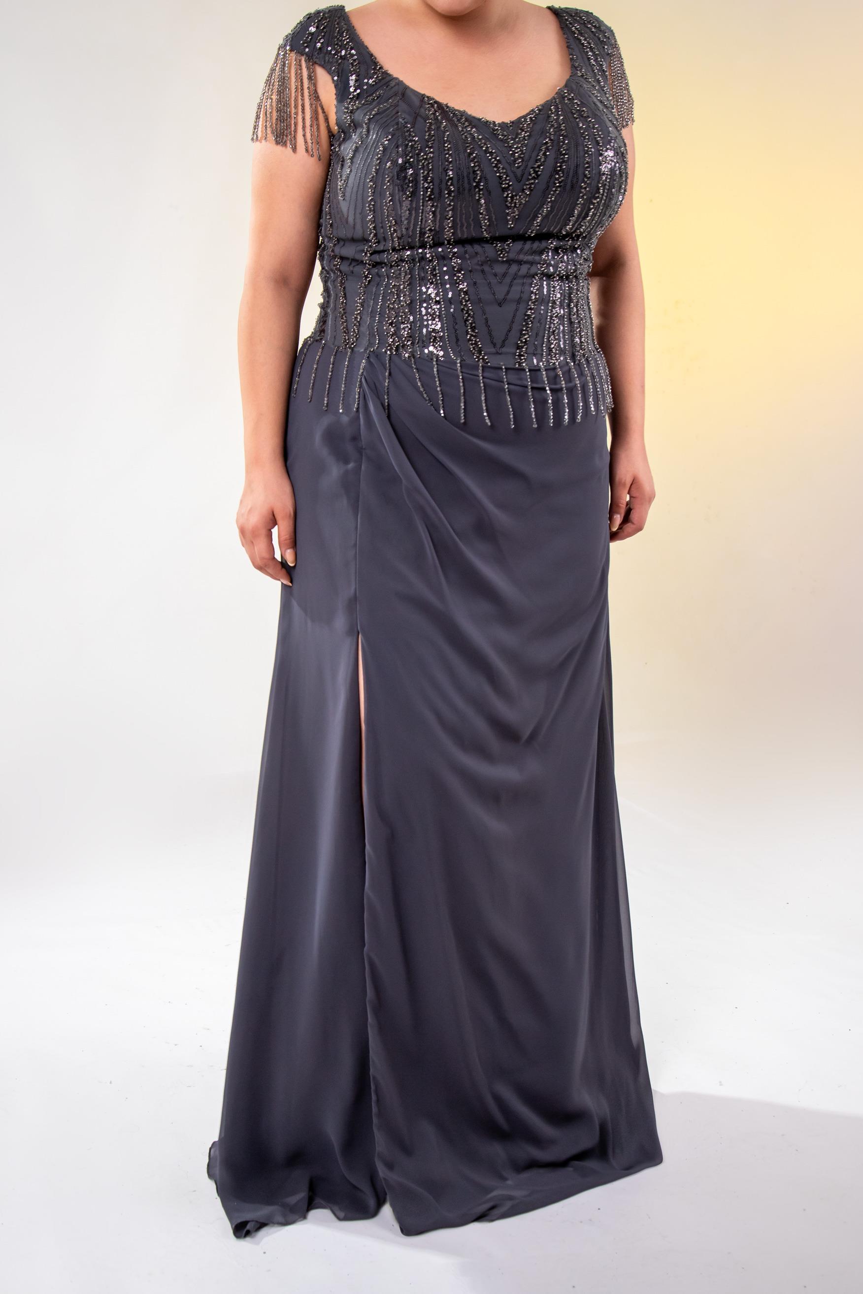 Büyük Beden 24220477 Pul İşlemeli Abiye Antrasit