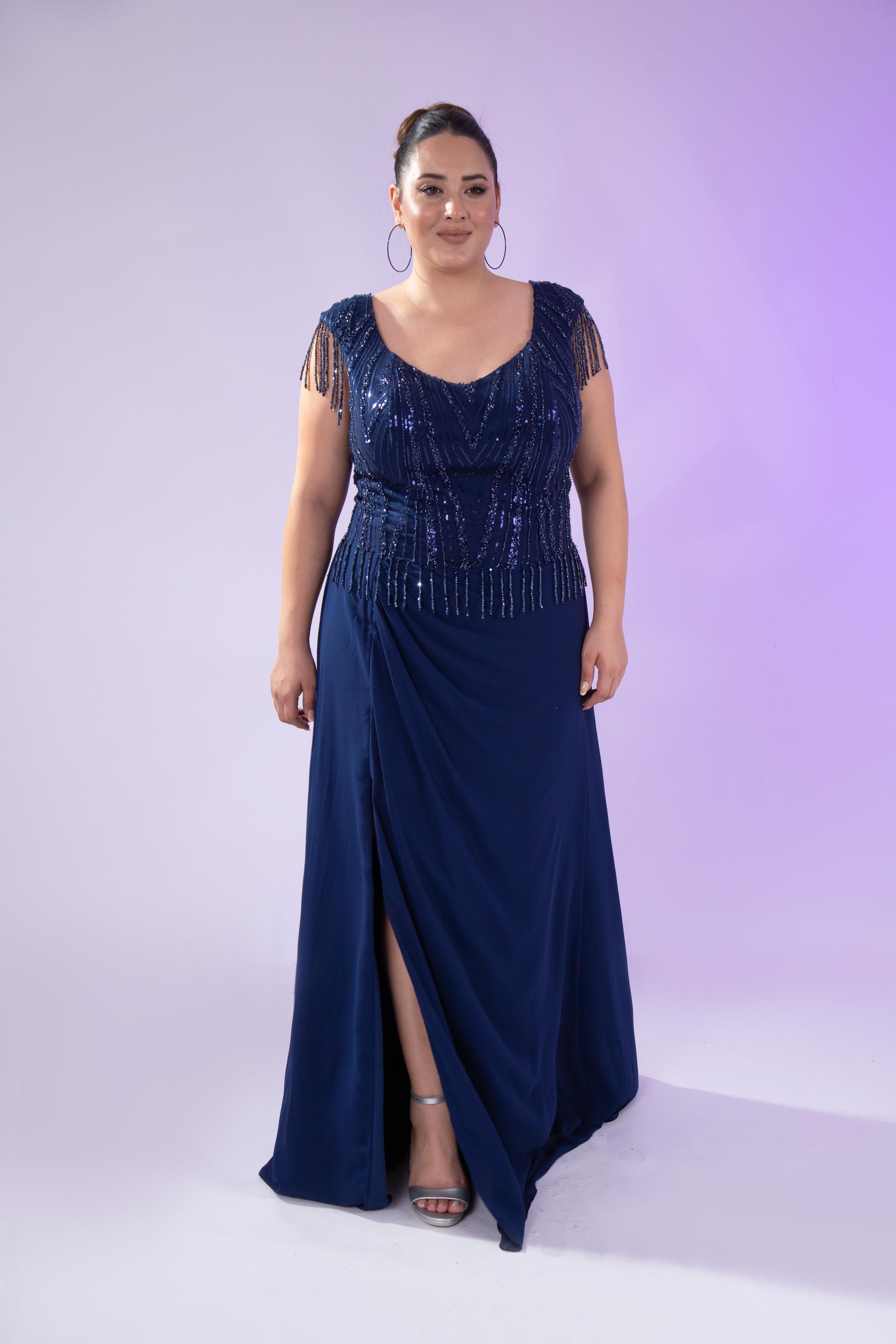 Büyük Beden 24220477 Pul İşlemeli Abiye Lacivert