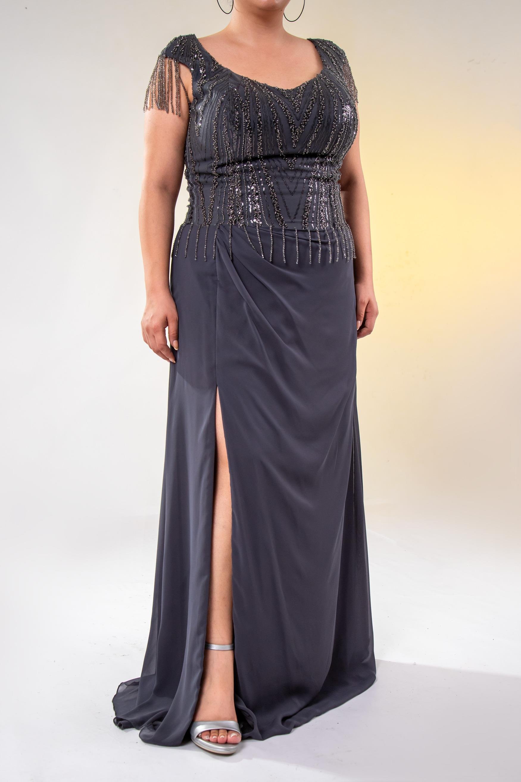 Büyük Beden 24220477 Pul İşlemeli Abiye Antrasit