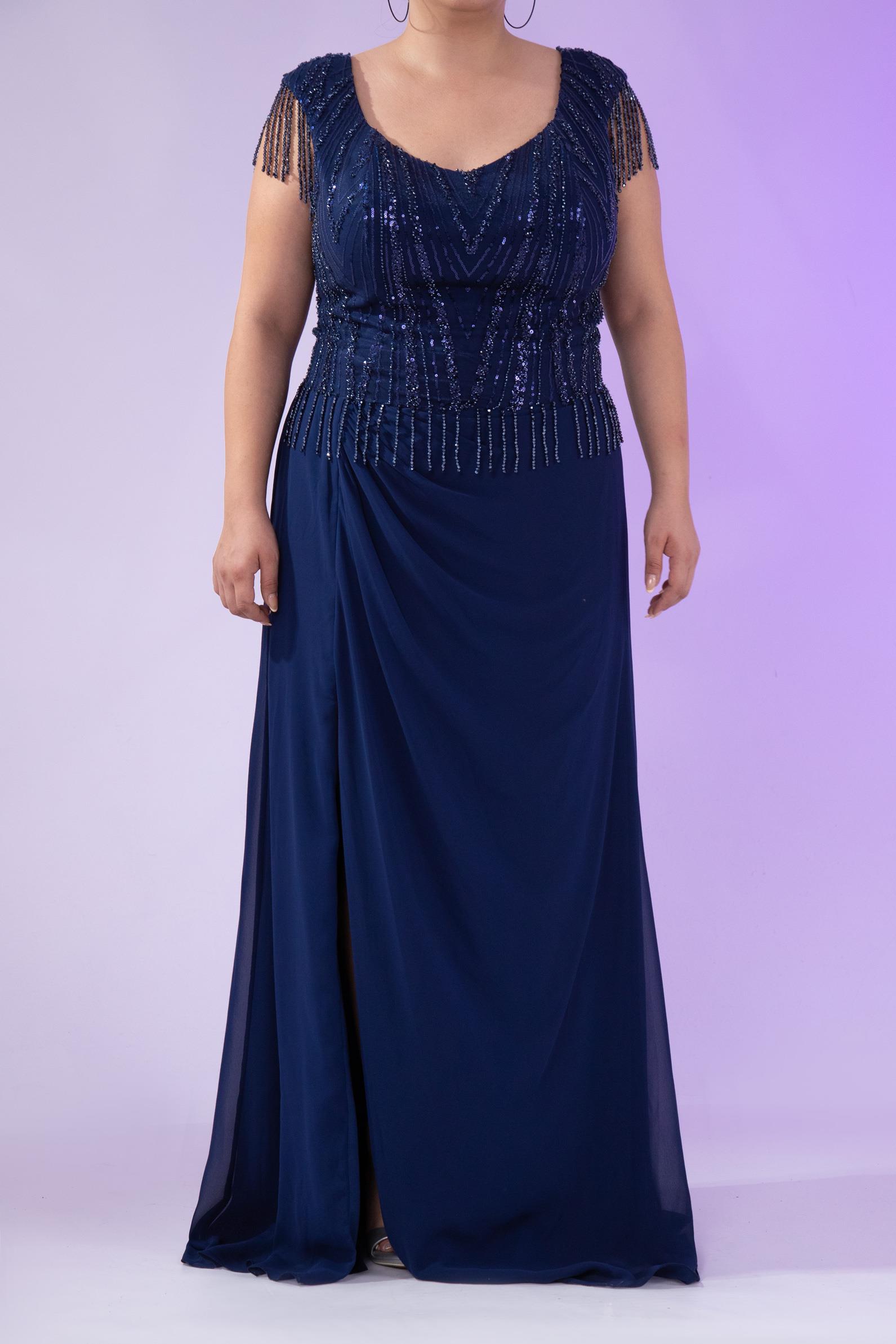 Büyük Beden 24220477 Pul İşlemeli Abiye Lacivert